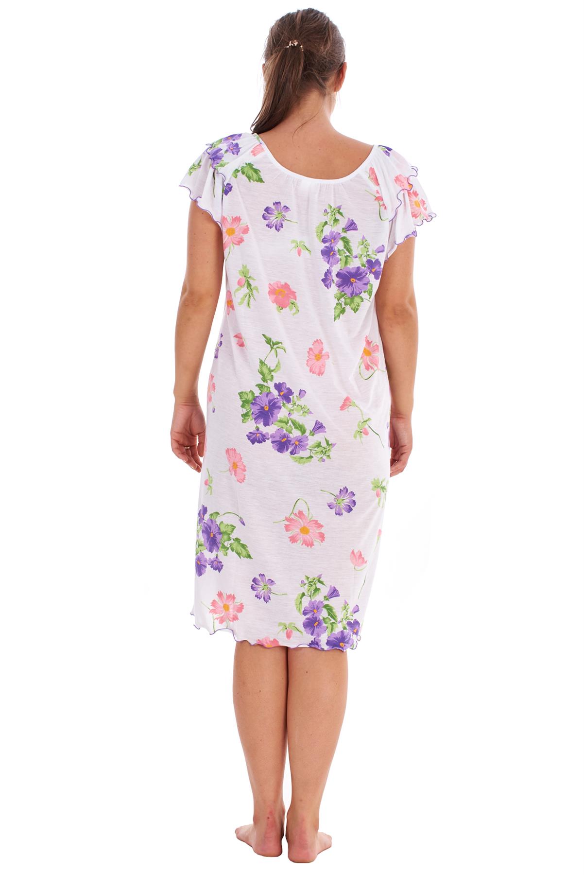 Ladies Nightdress 100%Cotton Cap Sleeve Short Nightwear Pansy Floral Lounge Wear - Picture 16 of 42