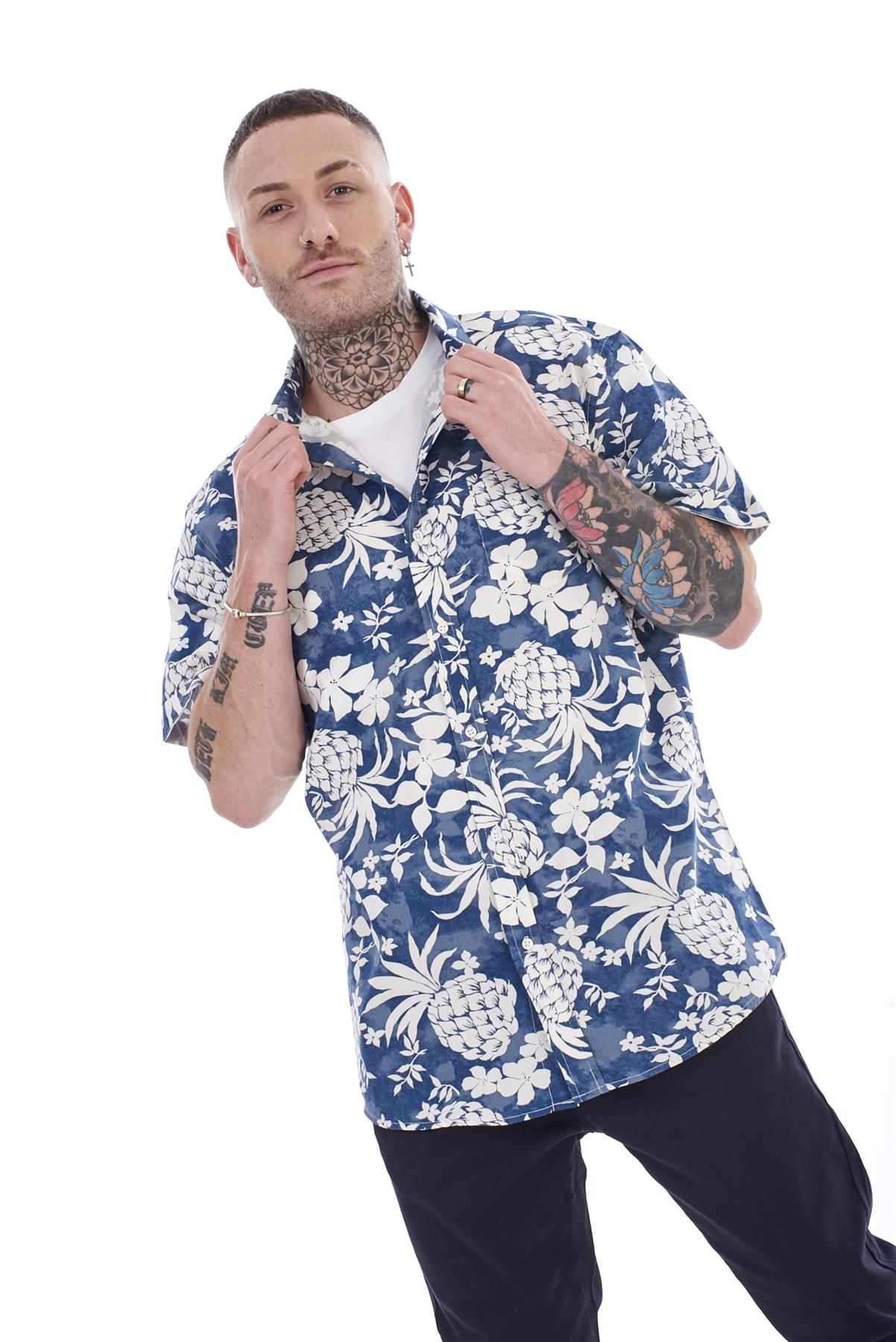 Mens Casual Shirts 100% Cotton Printed Short Sleeve Regular Big Size Formal Top - Picture 19 of 37