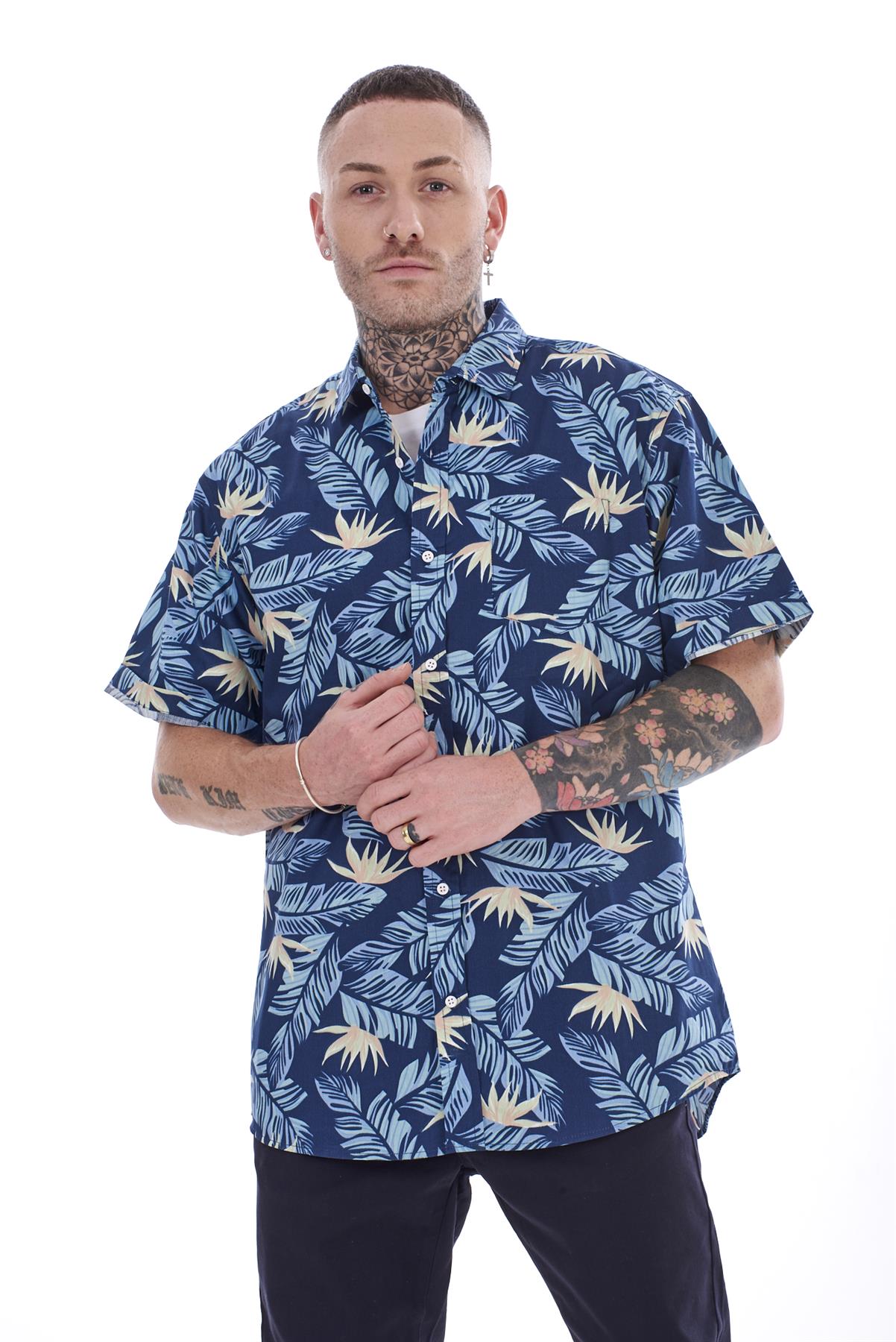 Mens Casual Shirts 100% Cotton Printed Short Sleeve Regular Big Size Formal Top - Picture 37 of 37