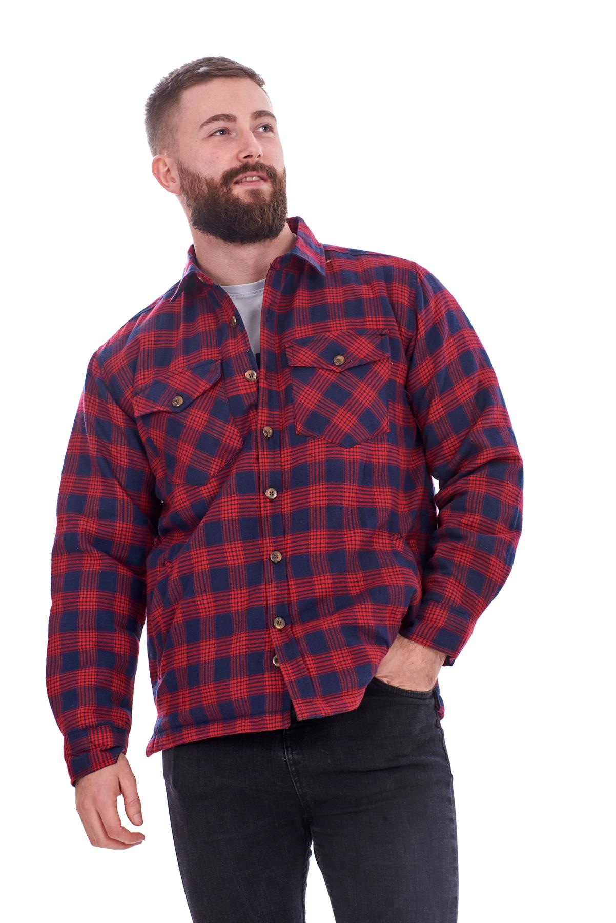 Mens Padded Work Shirt Quilted Yarn Dyed cotton Buttons Thick