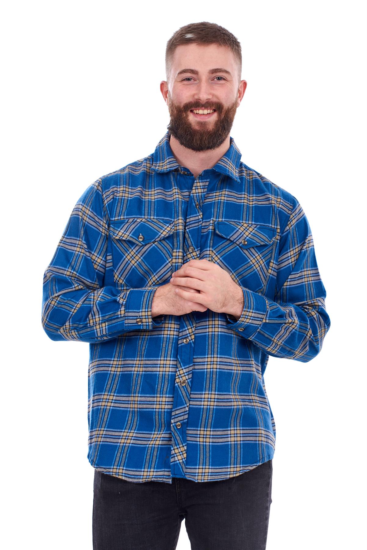 Mens Flannel Check Shirts Yarn Dyed Cotton Brushed Long Sleeve Casual Top - Picture 24 of 32