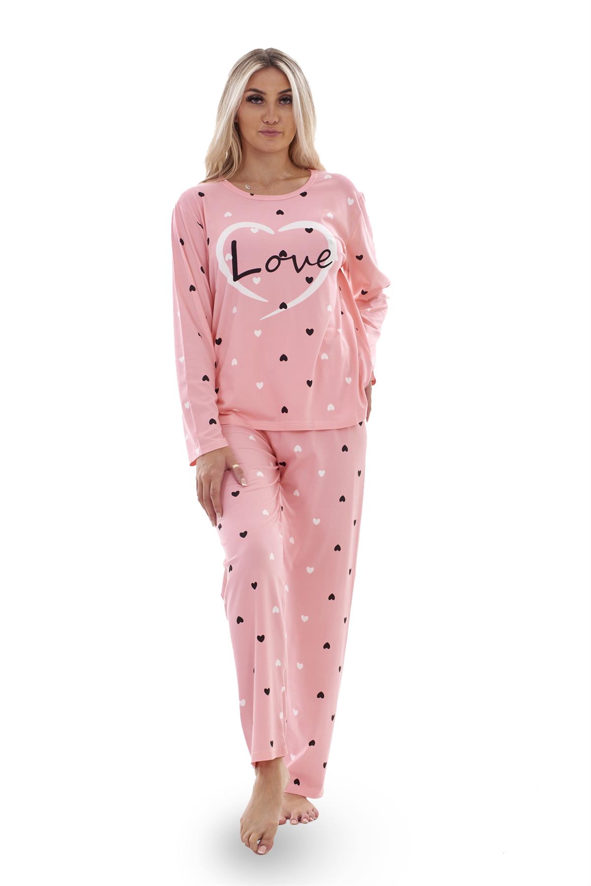 Ladies Pyjama Set Love Crew Neck Long Sleeve Soft Cotton Loungewear PJs M to XXL - Picture 24 of 25