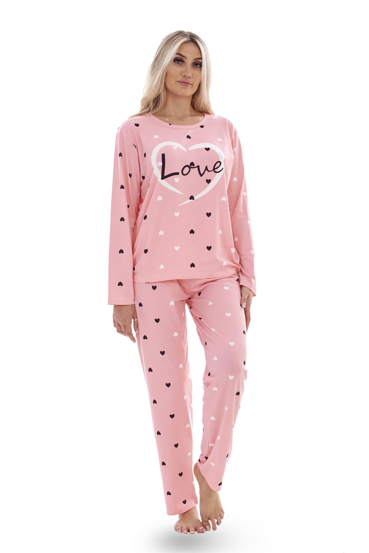Ladies Pyjama Set Love Crew Neck Long Sleeve Soft Cotton Loungewear PJs M to XXL - Picture 25 of 25