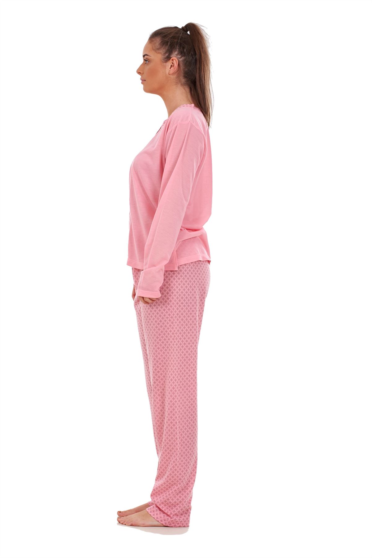 Ladies Pyjama Set V Neck Floral Printed Long Sleeve Quality Cotton