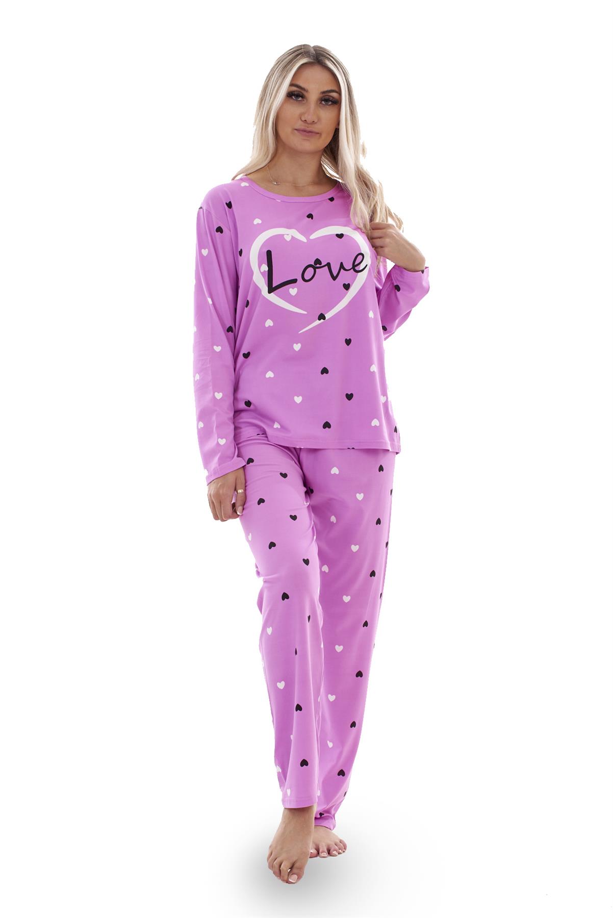 Ladies Pyjama Set Love Crew Neck Long Sleeve Soft Cotton Loungewear PJs M to XXL - Picture 17 of 25