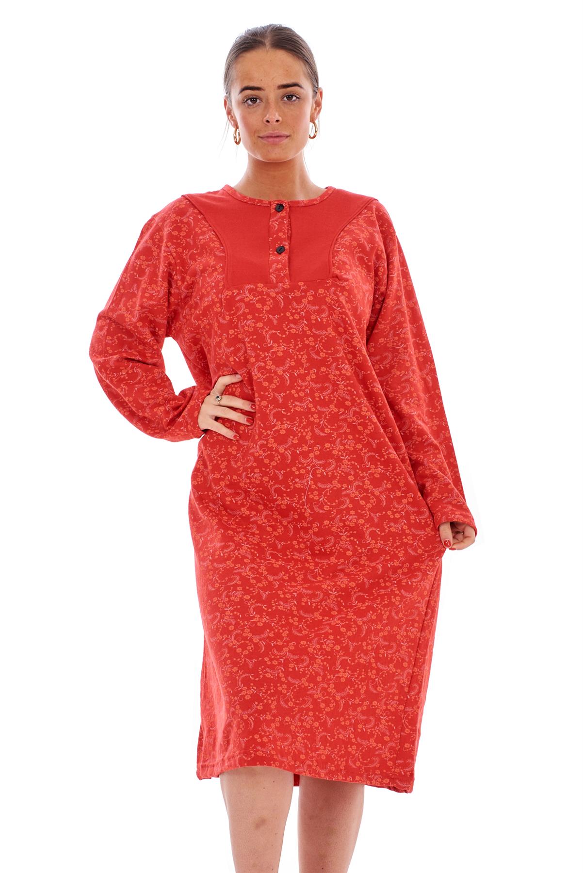 Ladies 100% Cotton Thermal Nightdress Long Sleeve Floral Print Warm Nightwear | eBay