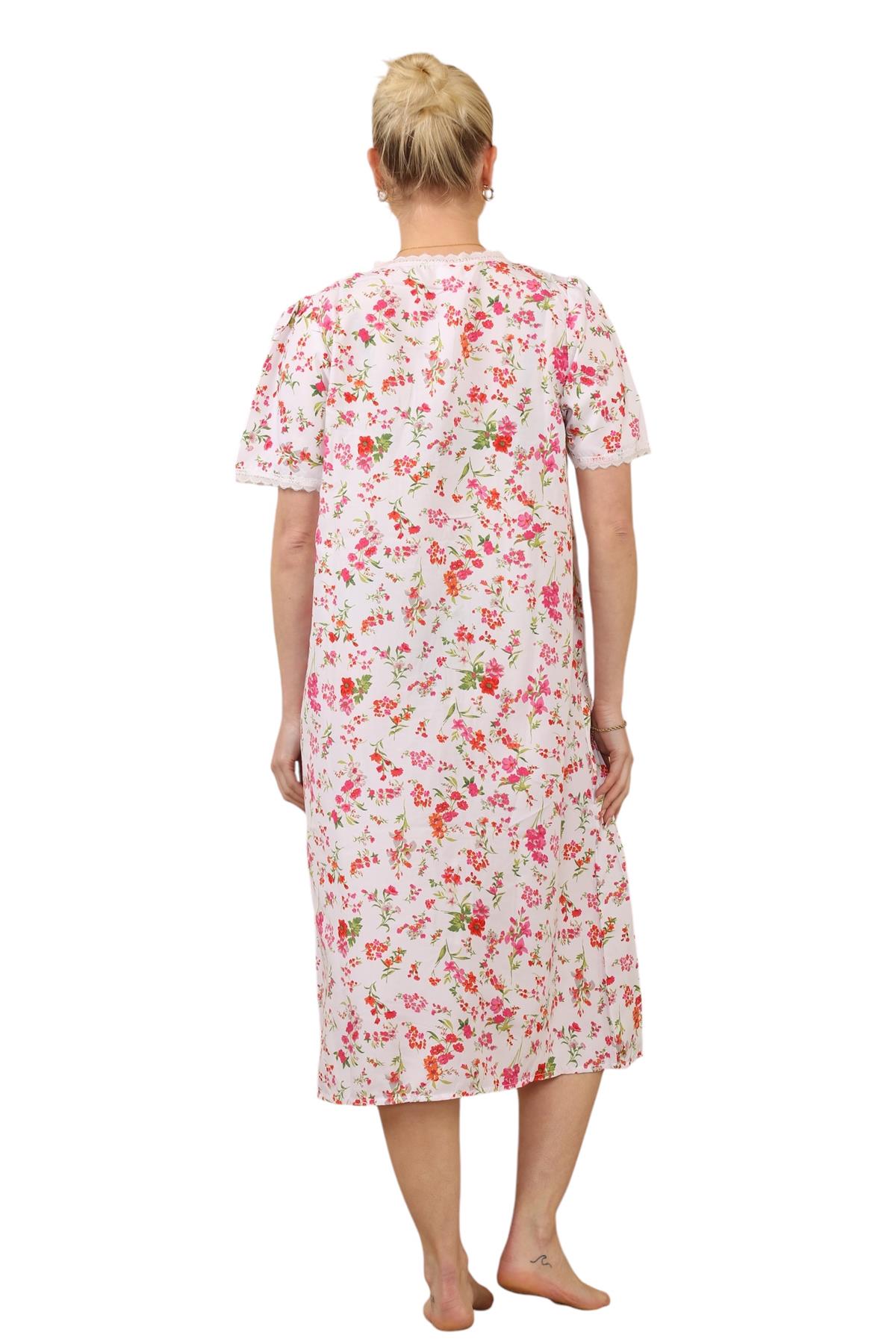 Ladies Floral Printed Lace Trim Button-Through Regular Comfort Nightdress - Picture 13 of 14