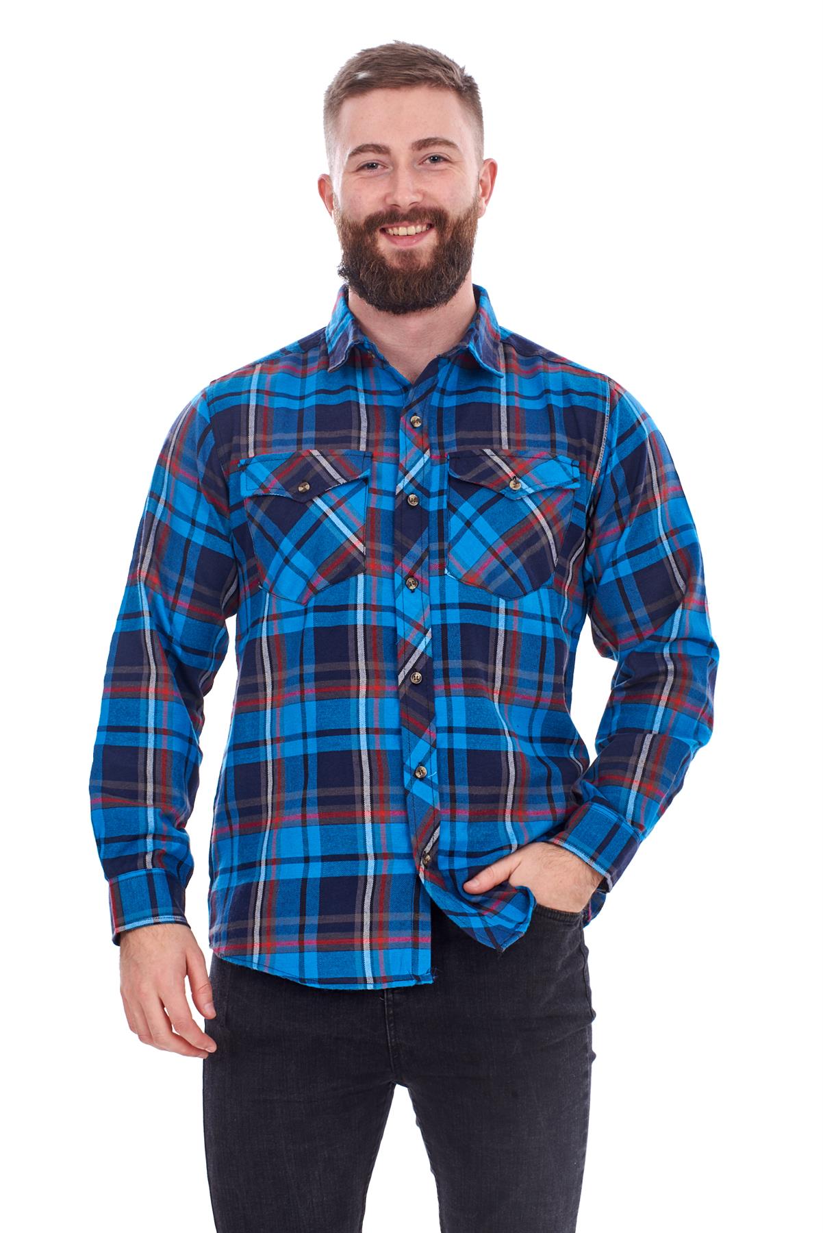 Mens Flannel Check Shirts Yarn Dyed Cotton Brushed Long Sleeve Casual Top - Picture 14 of 32