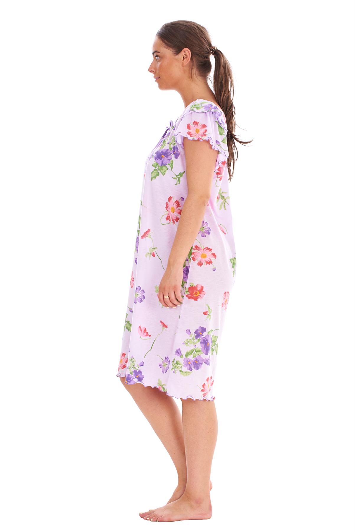 Ladies Nightdress 100%Cotton Cap Sleeve Short Nightwear Pansy Floral Lounge Wear - Picture 21 of 42
