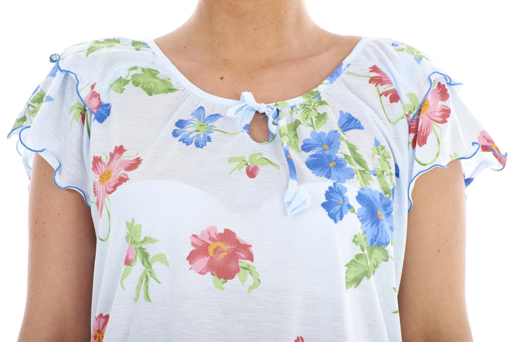 Ladies Nightdress 100%Cotton Cap Sleeve Short Nightwear Pansy Floral Lounge Wear - Picture 5 of 42