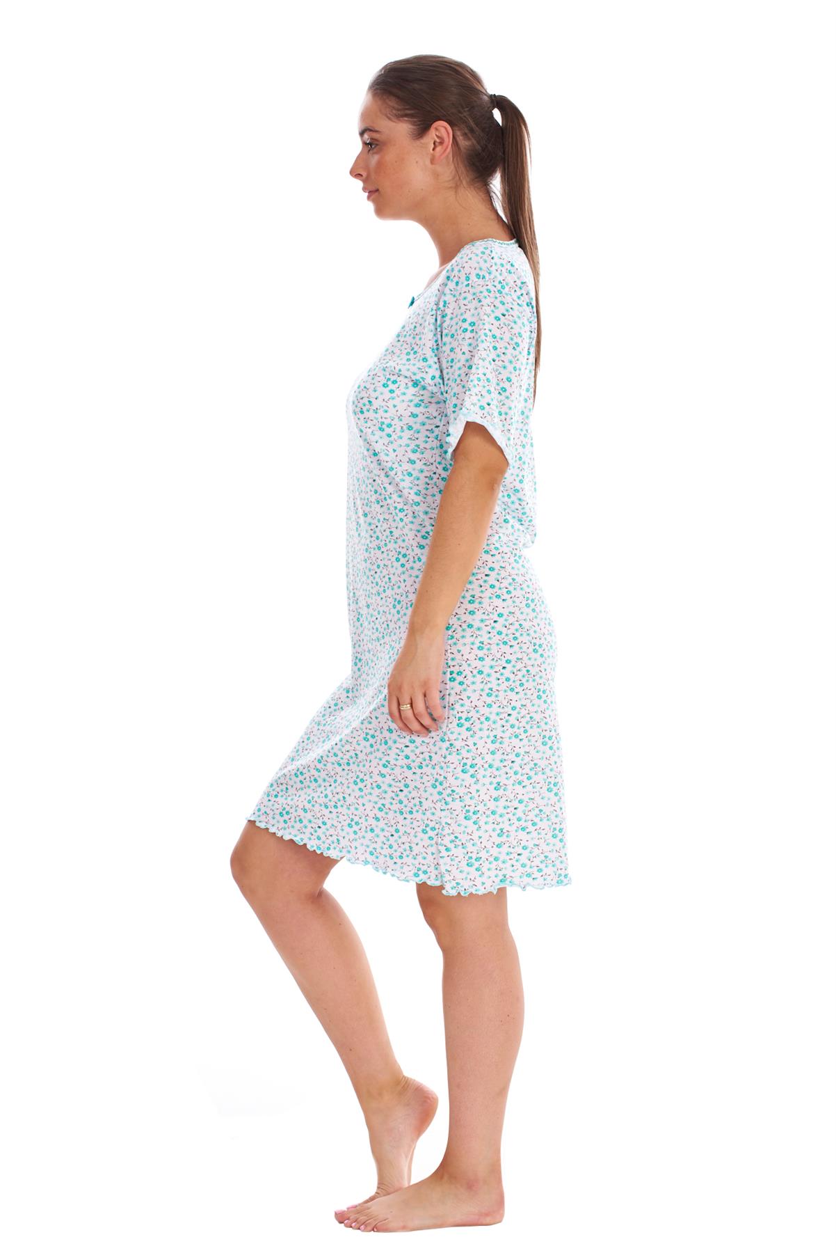 Ladies Floral Nightdress Short Sleeve Soft Cotton Lightweight Sleepwear - Picture 8 of 26