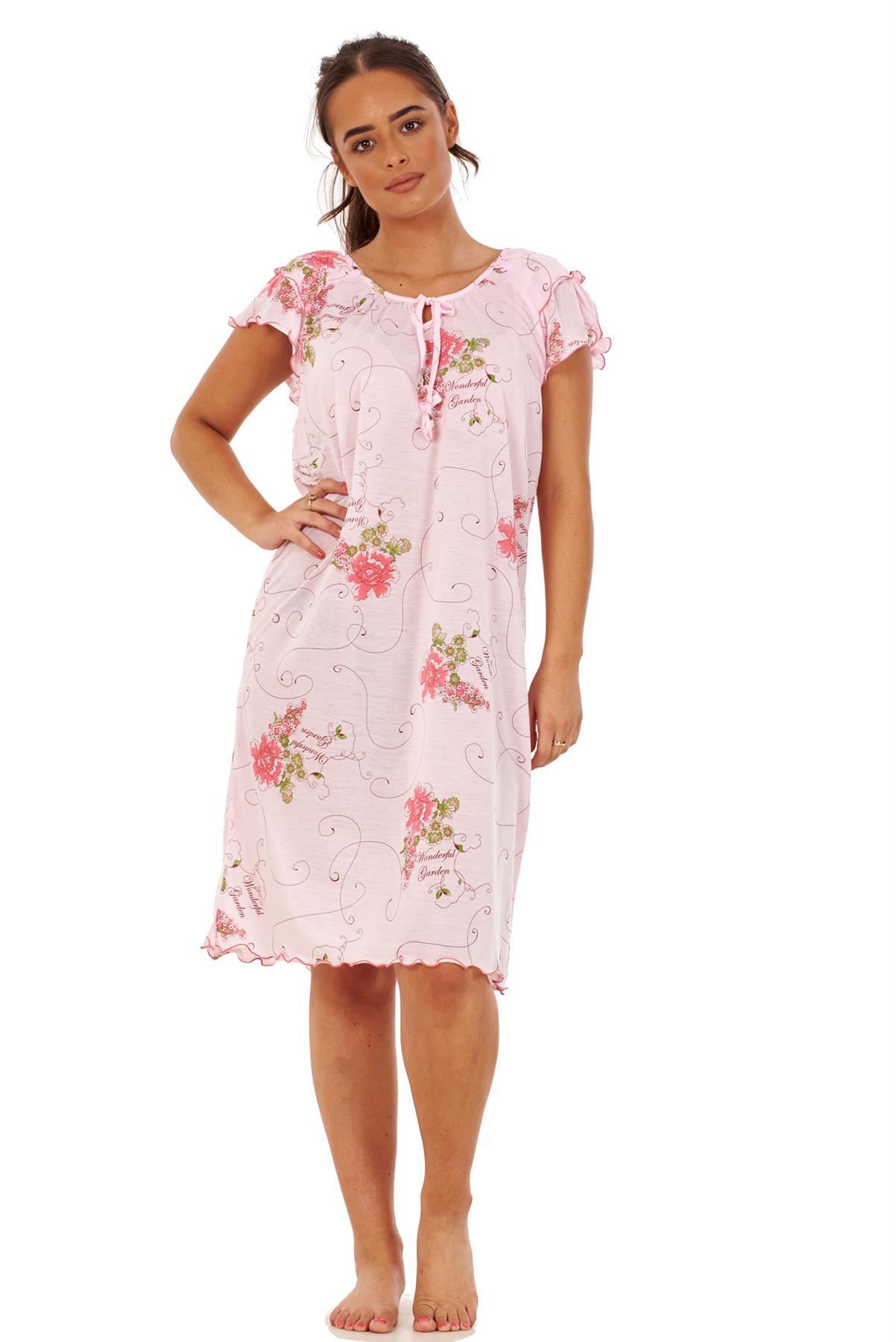 Ladies Short Nightdress Cotton Blend Cap Sleeve Nightwear Peony Floral M to XXXL - Picture 28 of 46