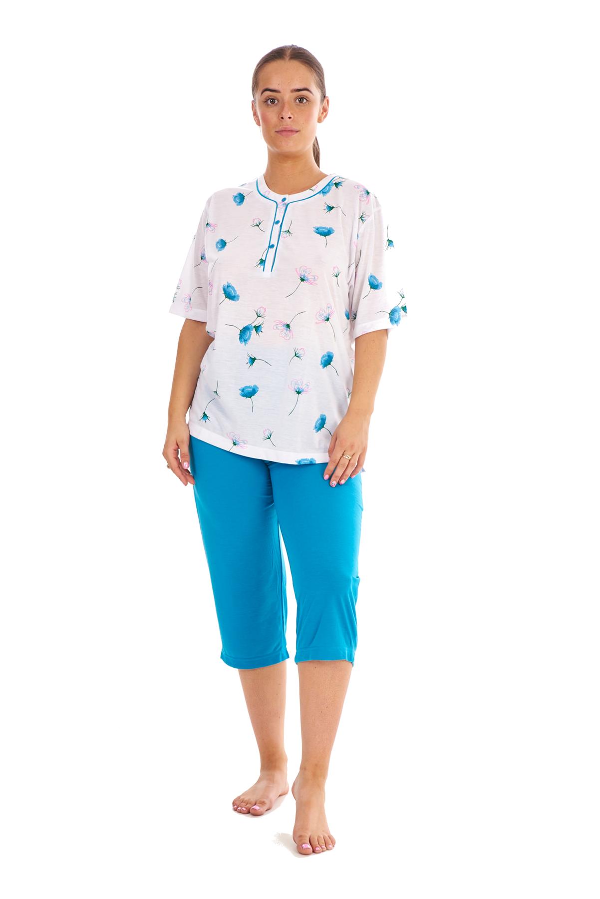 Ladies Cropped Pyjama Set Short 100 Cotton Floral Print soft Capri