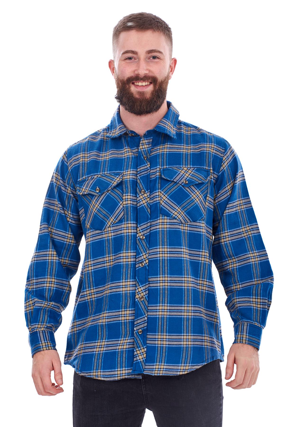 Mens Flannel Check Shirts Yarn Dyed Cotton Brushed Long Sleeve Casual Top - Picture 20 of 32