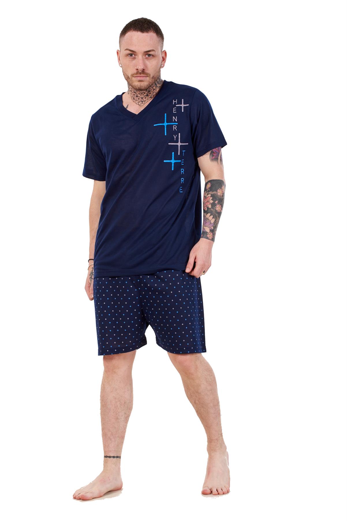 Mens Short Pyjama Set Cotton Blend V Neck Tee Lounge Wear Nightdress M to XXL