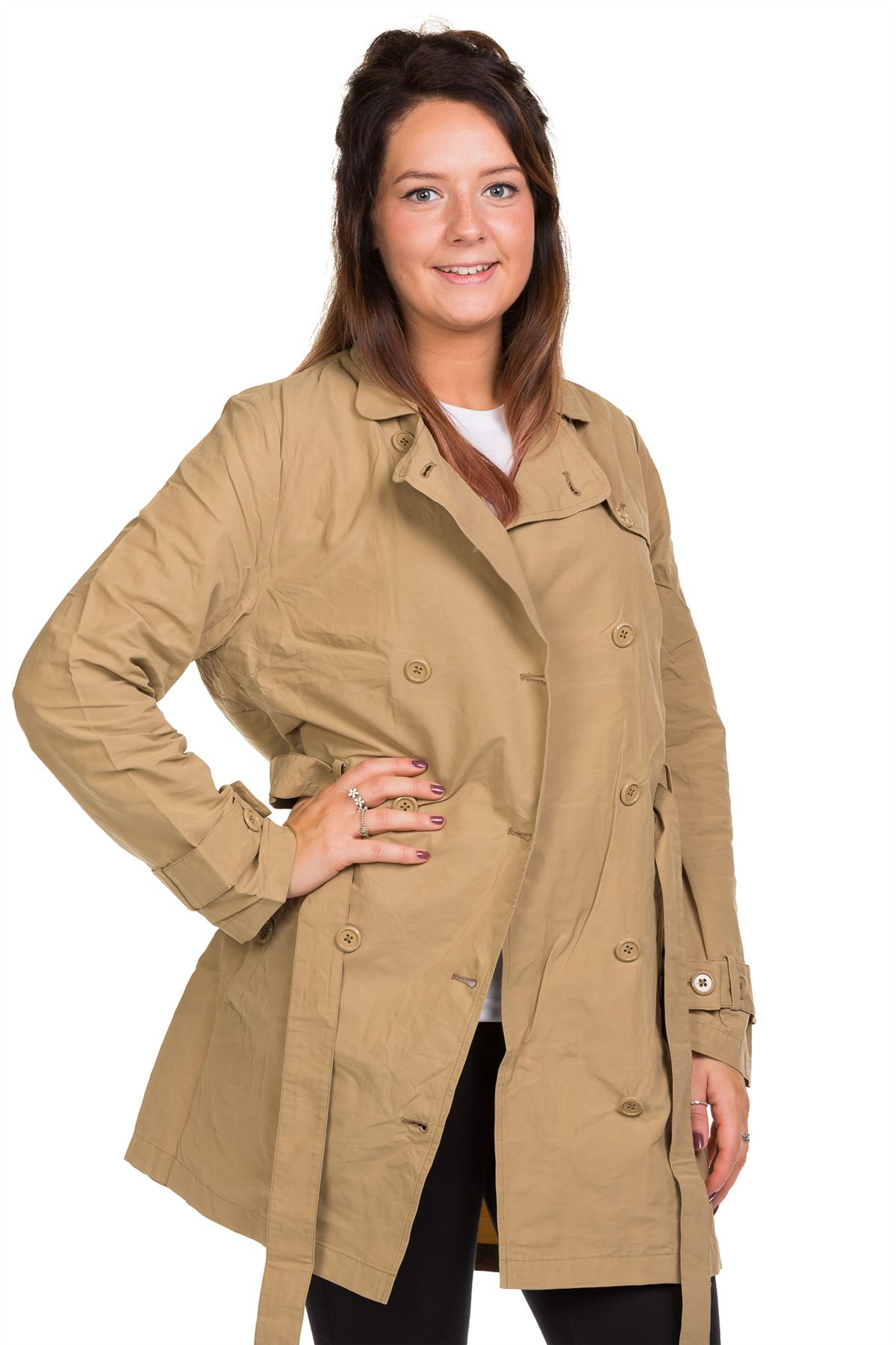 Ladies Trench Coat Double Brested Tie Waist Rich Cotton Classic Outwear