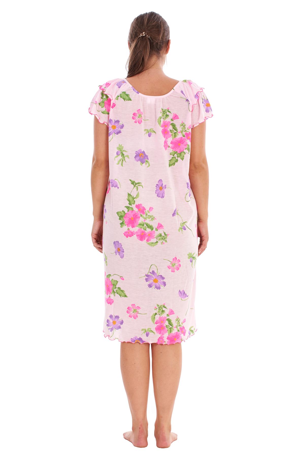 Ladies Nightdress 100%Cotton Cap Sleeve Short Nightwear Pansy Floral Lounge Wear - Picture 29 of 42