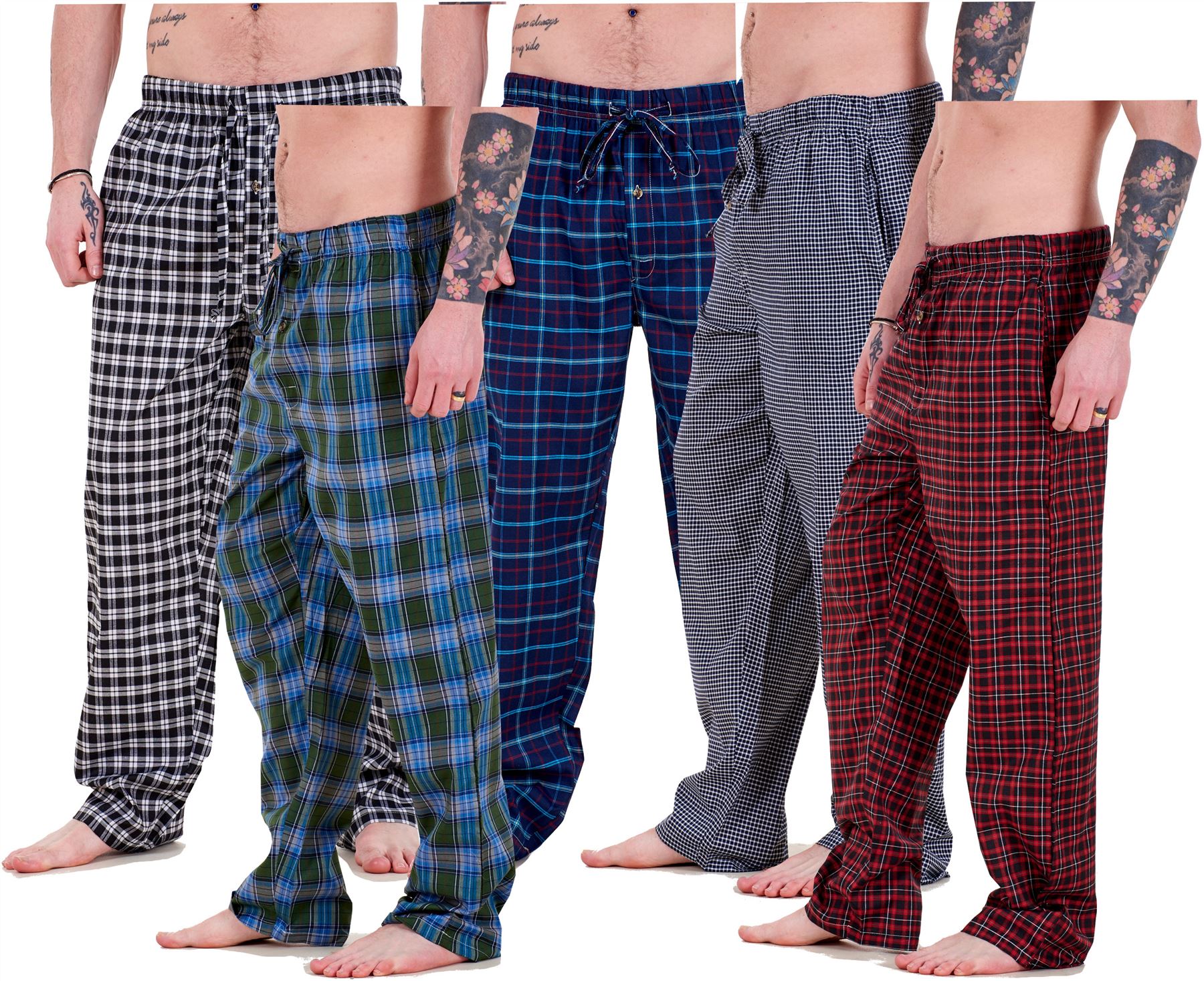 Mens Pyjama Bottoms Rich Cotton Woven Check Lounge Pant Nightwear Big
