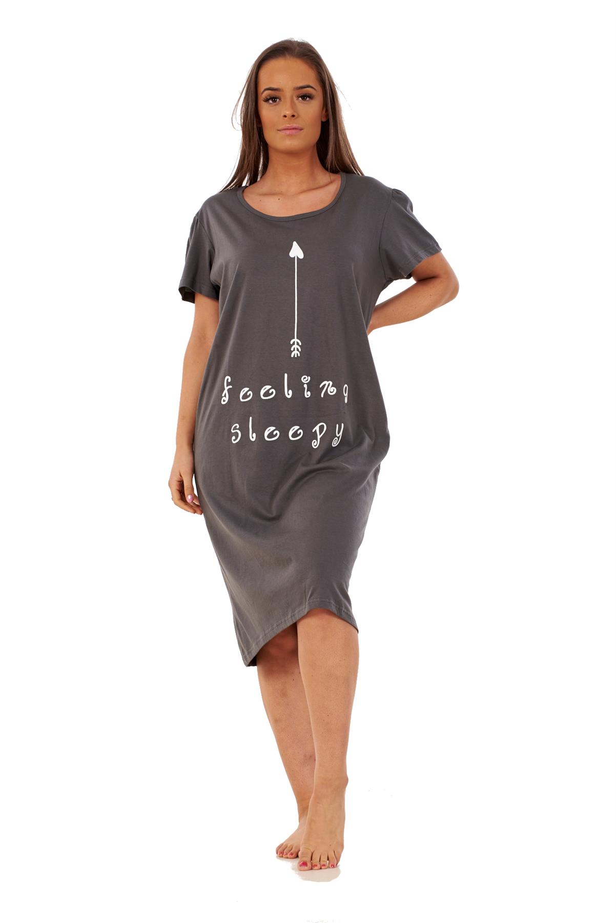Ladies Nightdress Round Neck Printed Words Short Sleeve Nightie