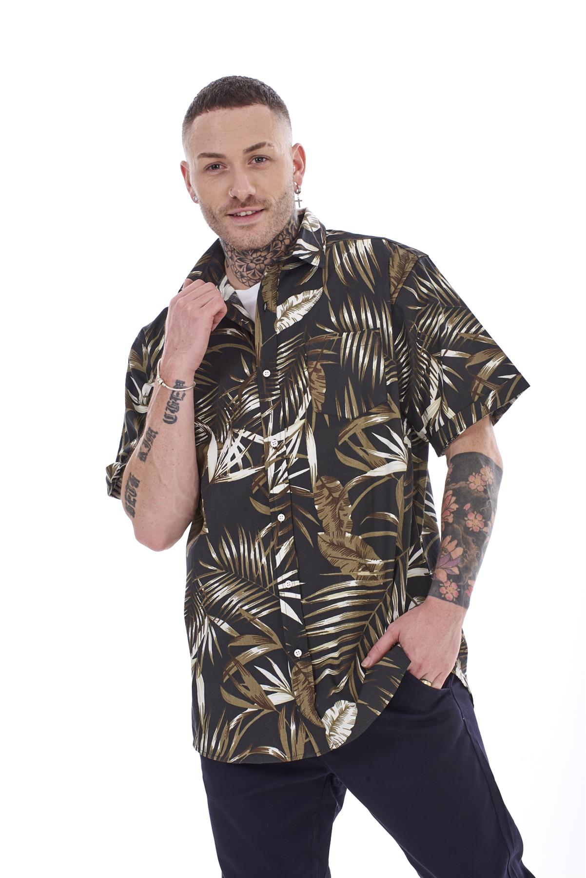 Mens Casual Shirts 100% Cotton Printed Short Sleeve Regular Big Size Formal Top - Picture 7 of 37