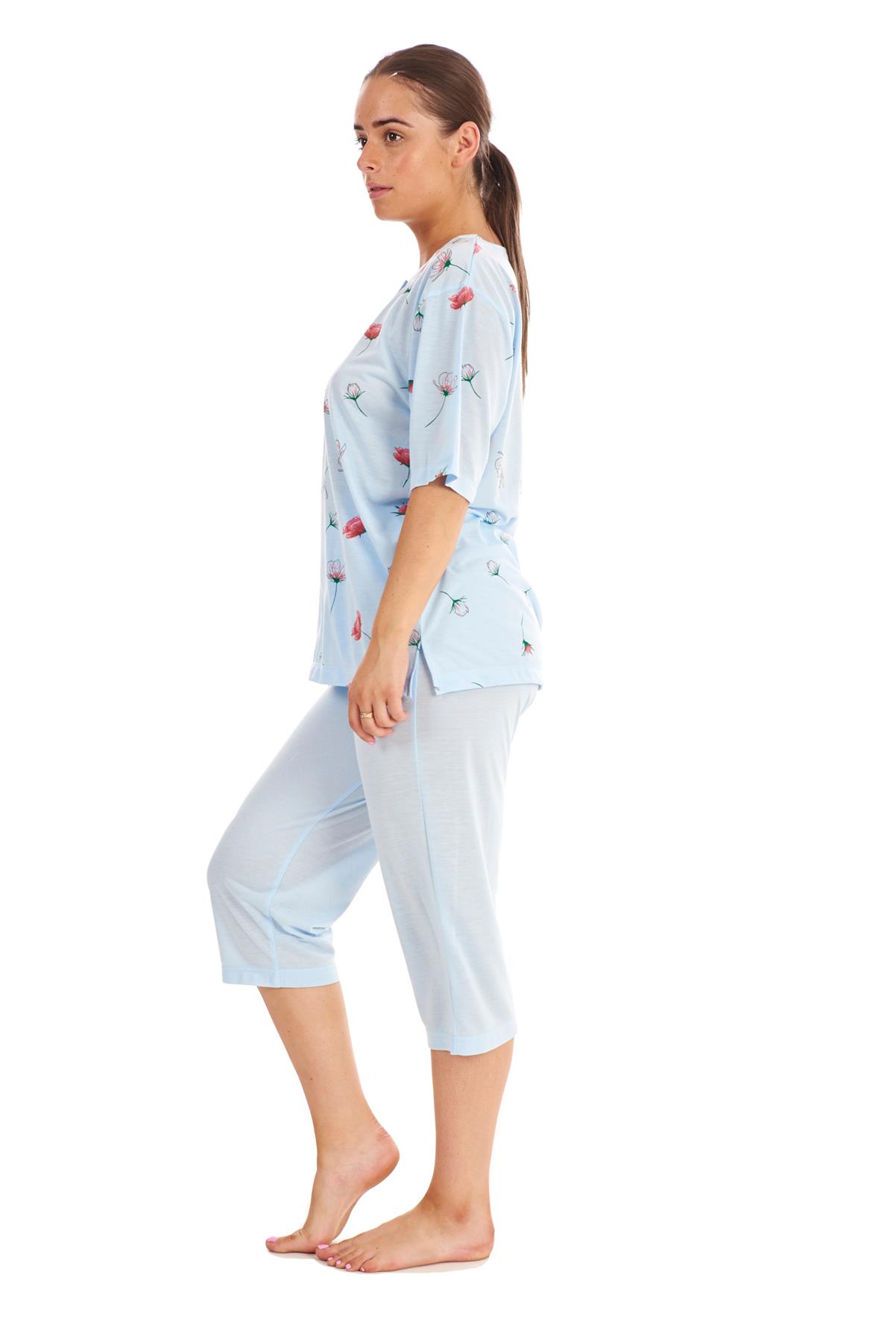 Ladies Cropped Pyjama Set Short 100 Cotton Floral Print soft Capri