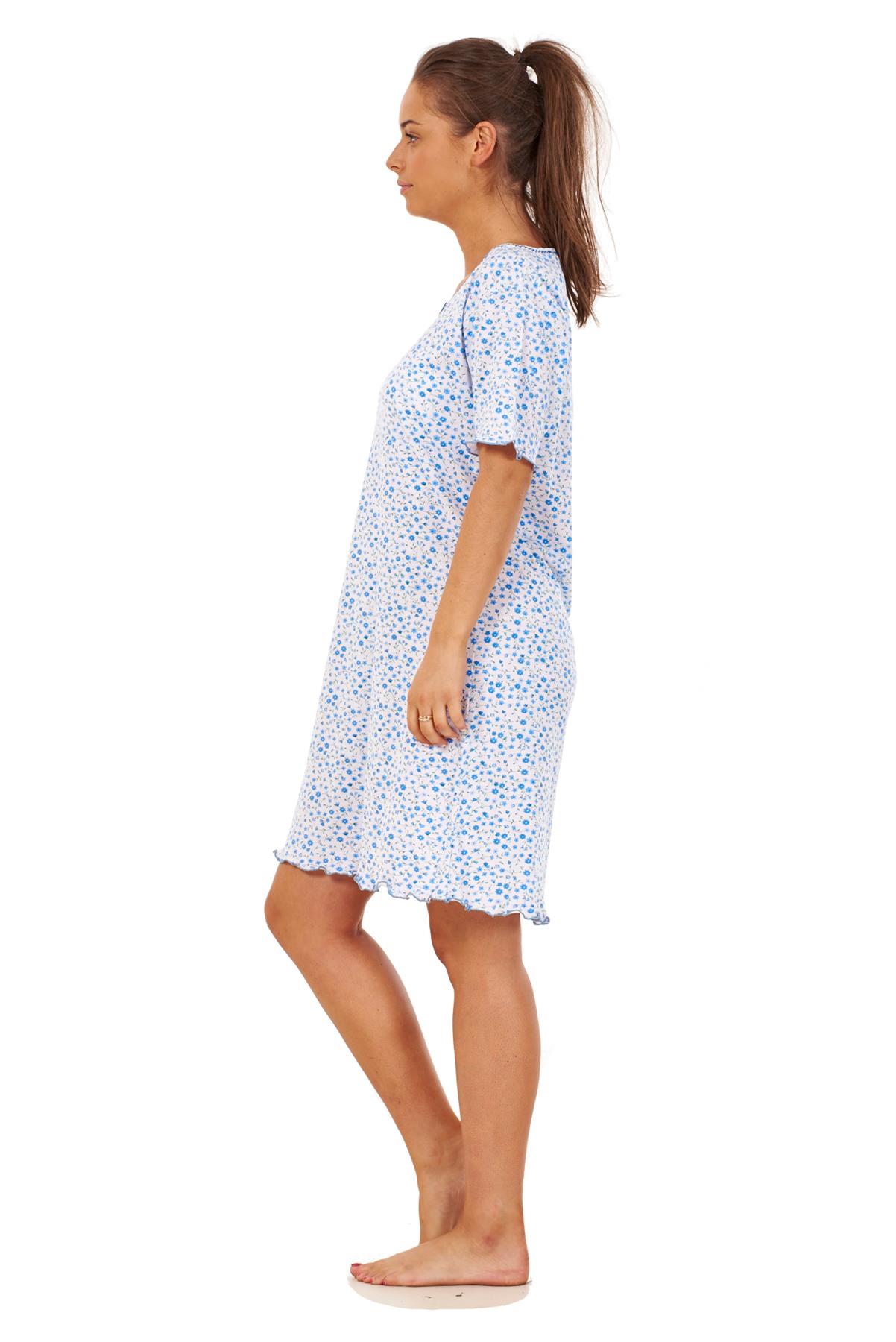 Ladies Floral Nightdress Short Sleeve Soft Cotton Lightweight Sleepwear - Picture 3 of 26