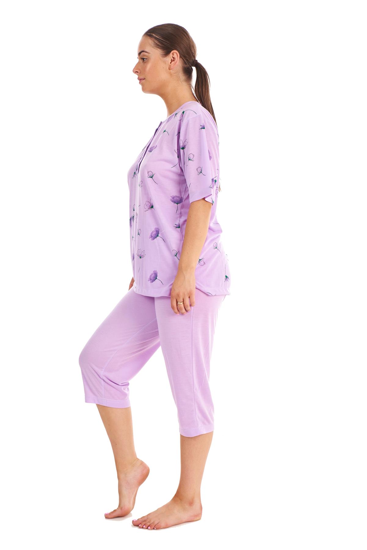Ladies Cropped Pyjama Set Short 100 Cotton Floral Print soft Capri
