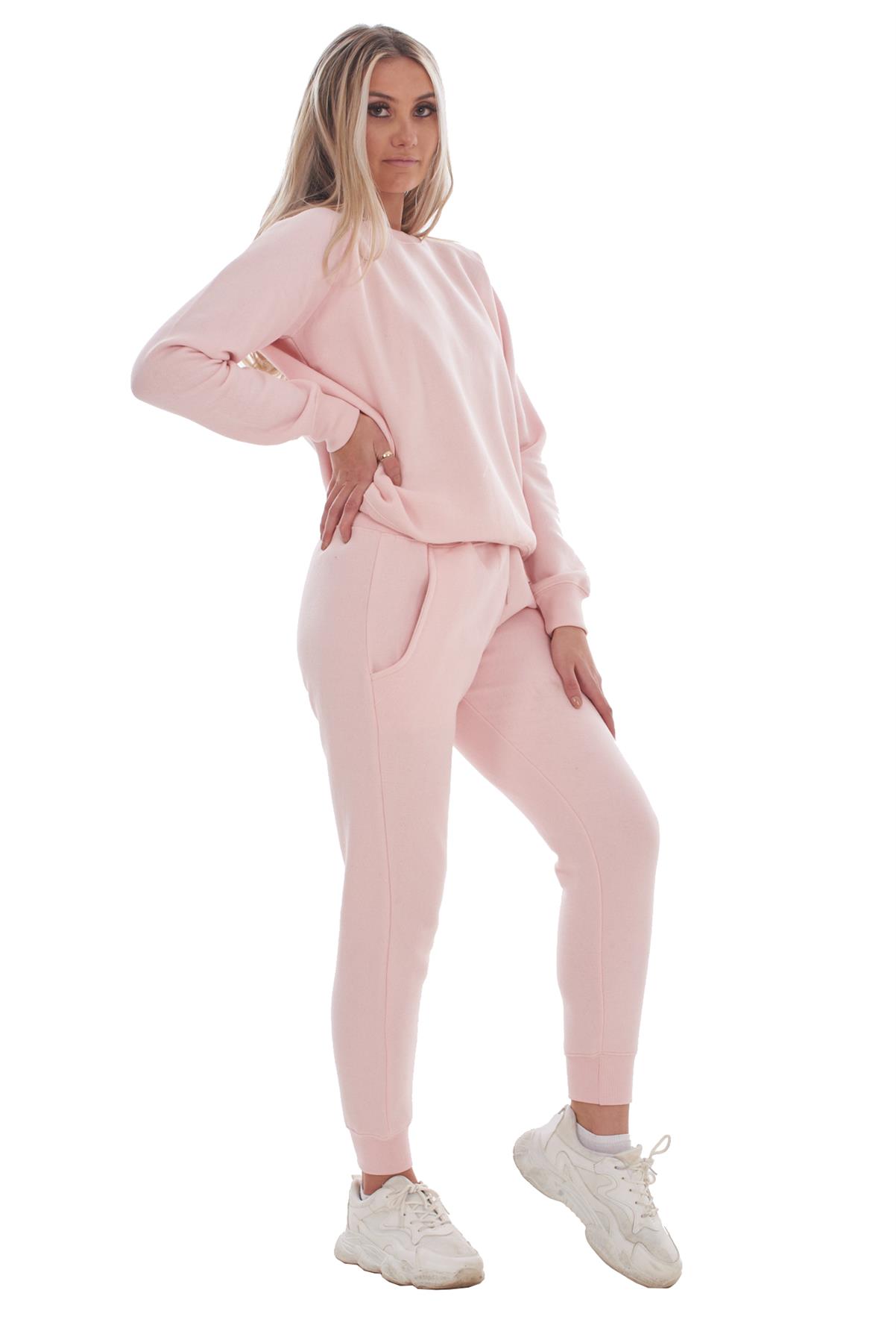 Ladies Plain Tracksuit Solid Round Neck Sweatshirts Joggers Slim Fit Activewear - Picture 23 of 29