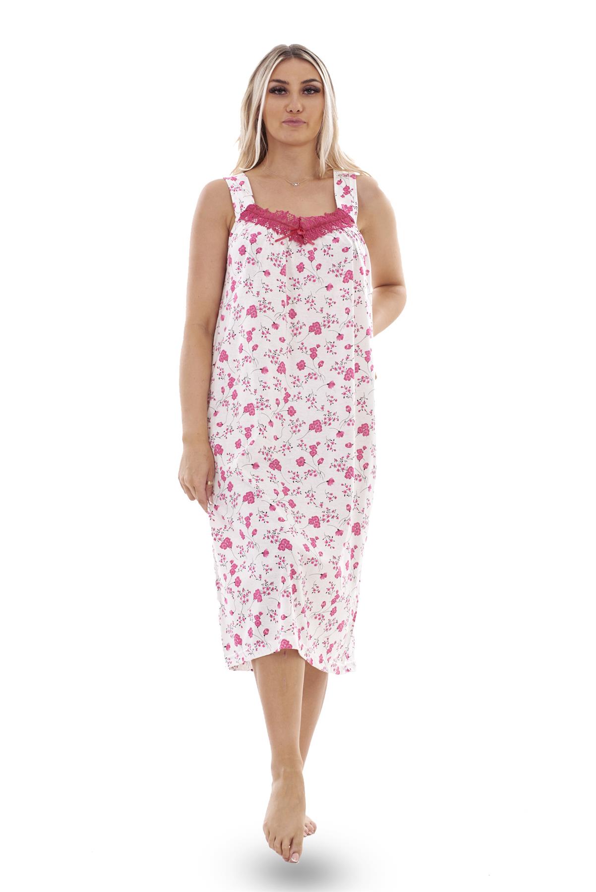 Ladies Nightwear V Neck Flower Cotton Sleeveless Long Nightdress M to XXXL - Picture 20 of 25