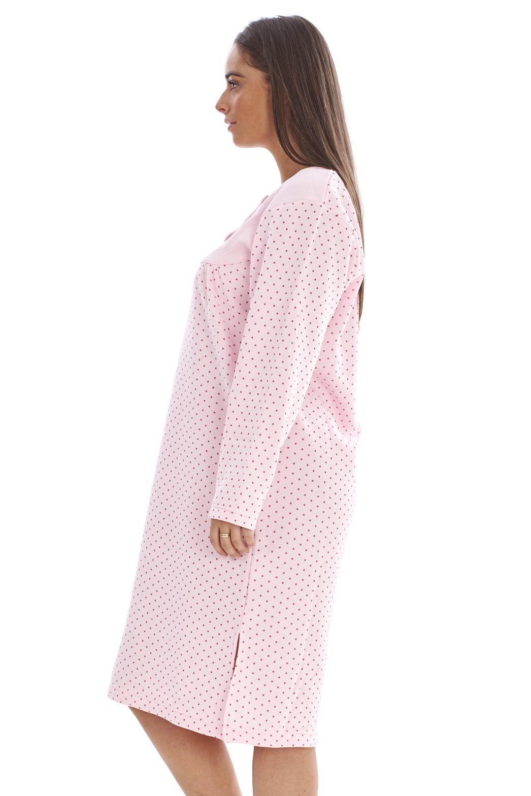 Women Fleece Nightwear Floral Long Sleeve Button Dot Spot Warm Thermal Nightie | eBay