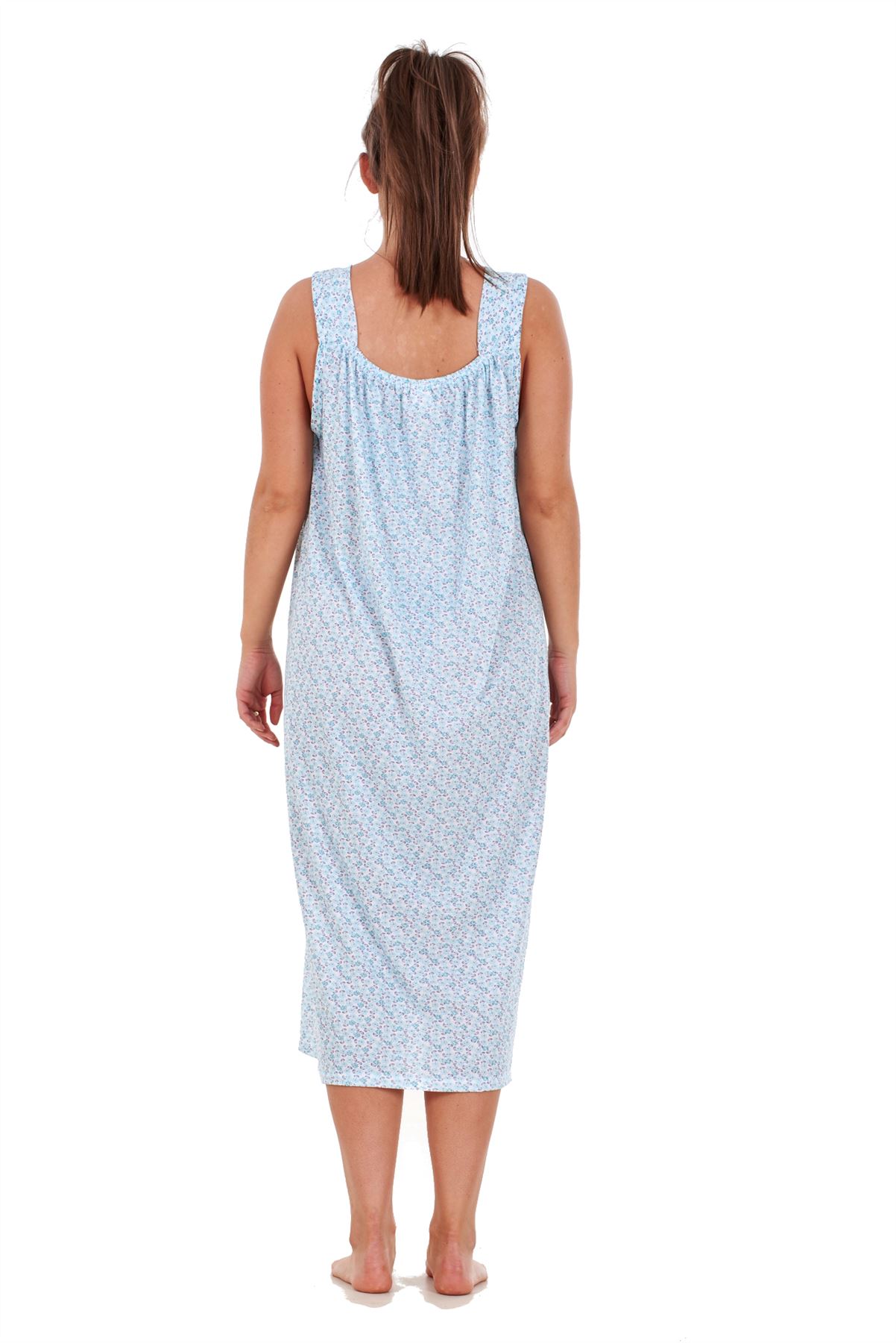 Ladies Nightwear Floral Print 100% Cotton Sleeveless Long Nightdress M to XXXL - Picture 20 of 37
