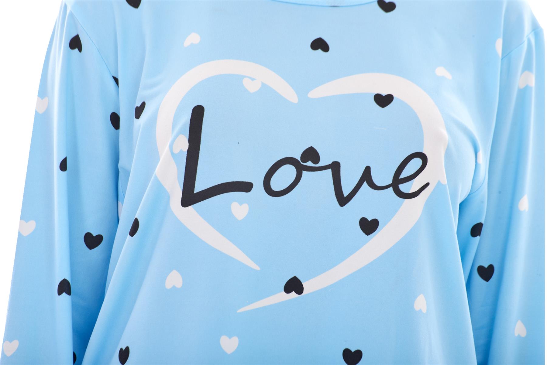 Ladies Pyjama Set Love Crew Neck Long Sleeve Soft Cotton Loungewear PJs M to XXL - Picture 9 of 25