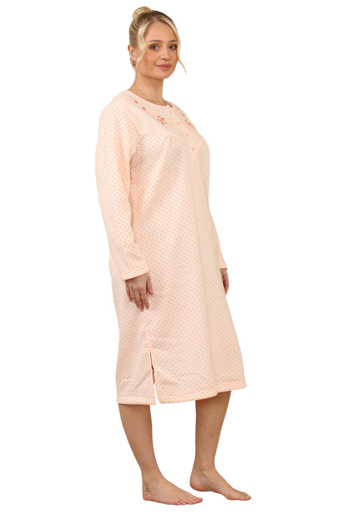 Women Thermal Nightwear Polka Dot Long Sleeve Button Winter Nightie M to 2XL - Picture 9 of 14