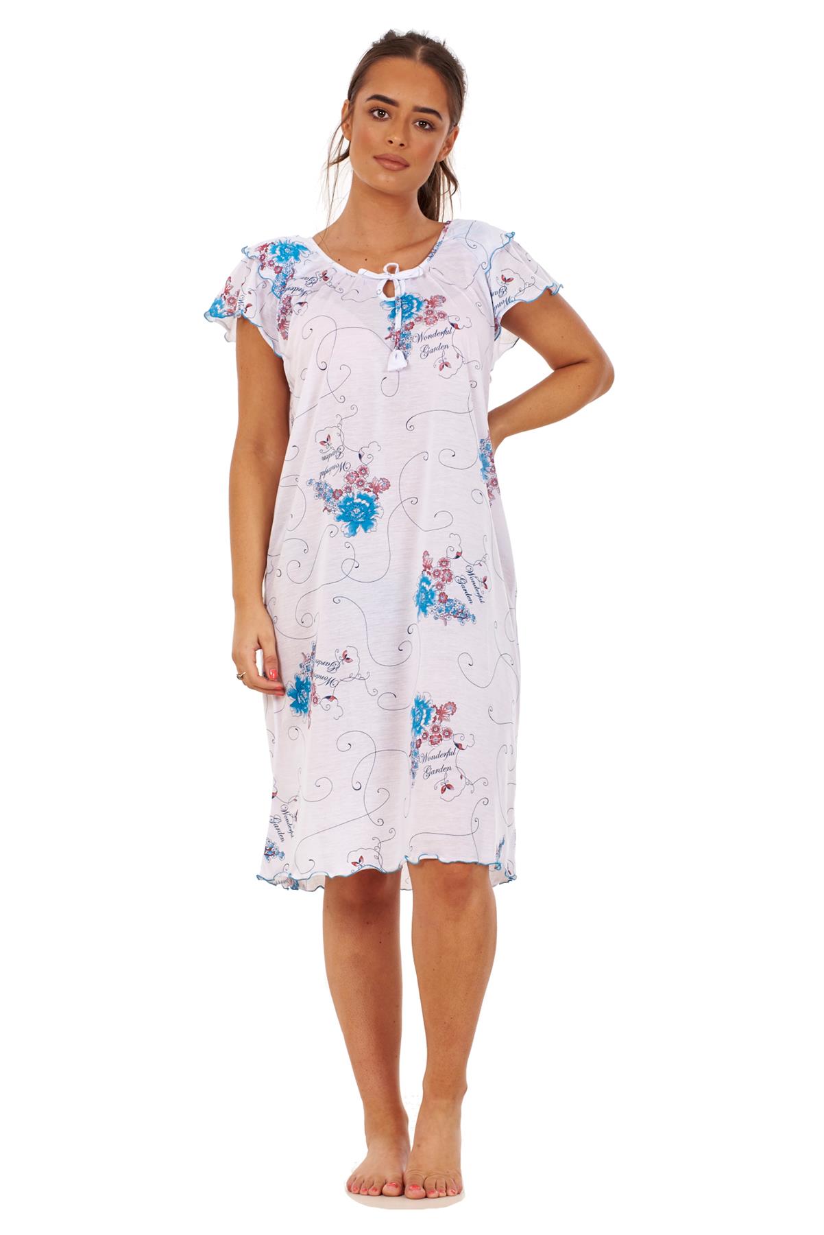 Ladies Short Nightdress Cotton Blend Cap Sleeve Nightwear Peony Floral M to XXXL - Picture 38 of 46