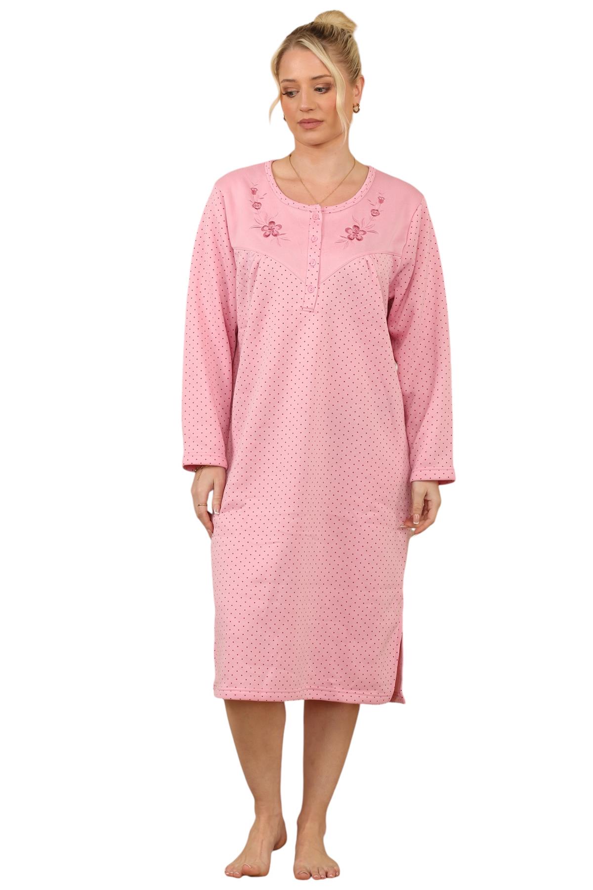 Women Thermal Nightwear Polka Dot Long Sleeve Button Winter Nightie M to 2XL - Picture 12 of 14