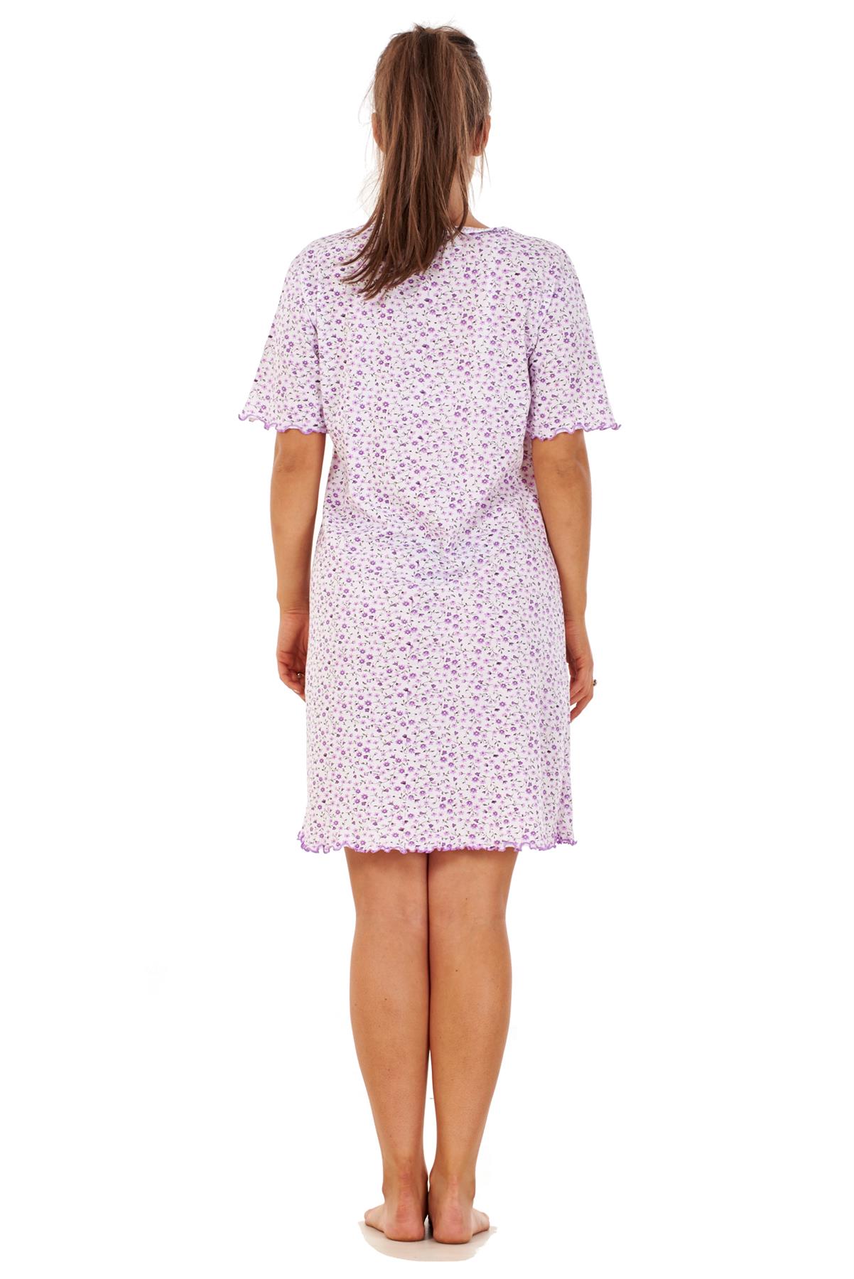 Ladies Floral Nightdress Short Sleeve Soft Cotton Lightweight Sleepwear - Picture 15 of 26