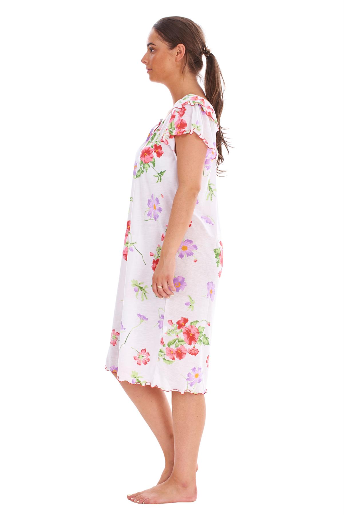Ladies Nightdress 100%Cotton Cap Sleeve Short Nightwear Pansy Floral Lounge Wear - Picture 37 of 42