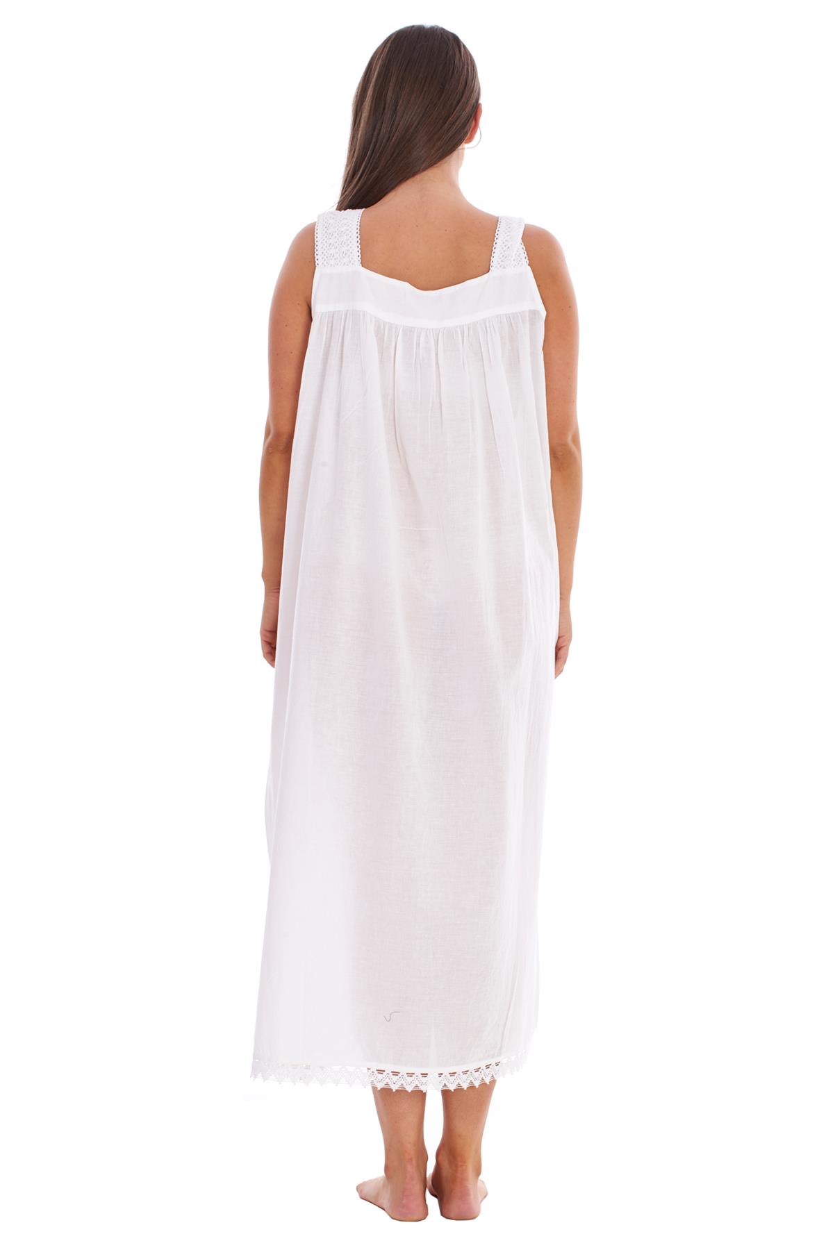 Women Nightdress 100Cotton Victorian Designer White Sleeveless Lace