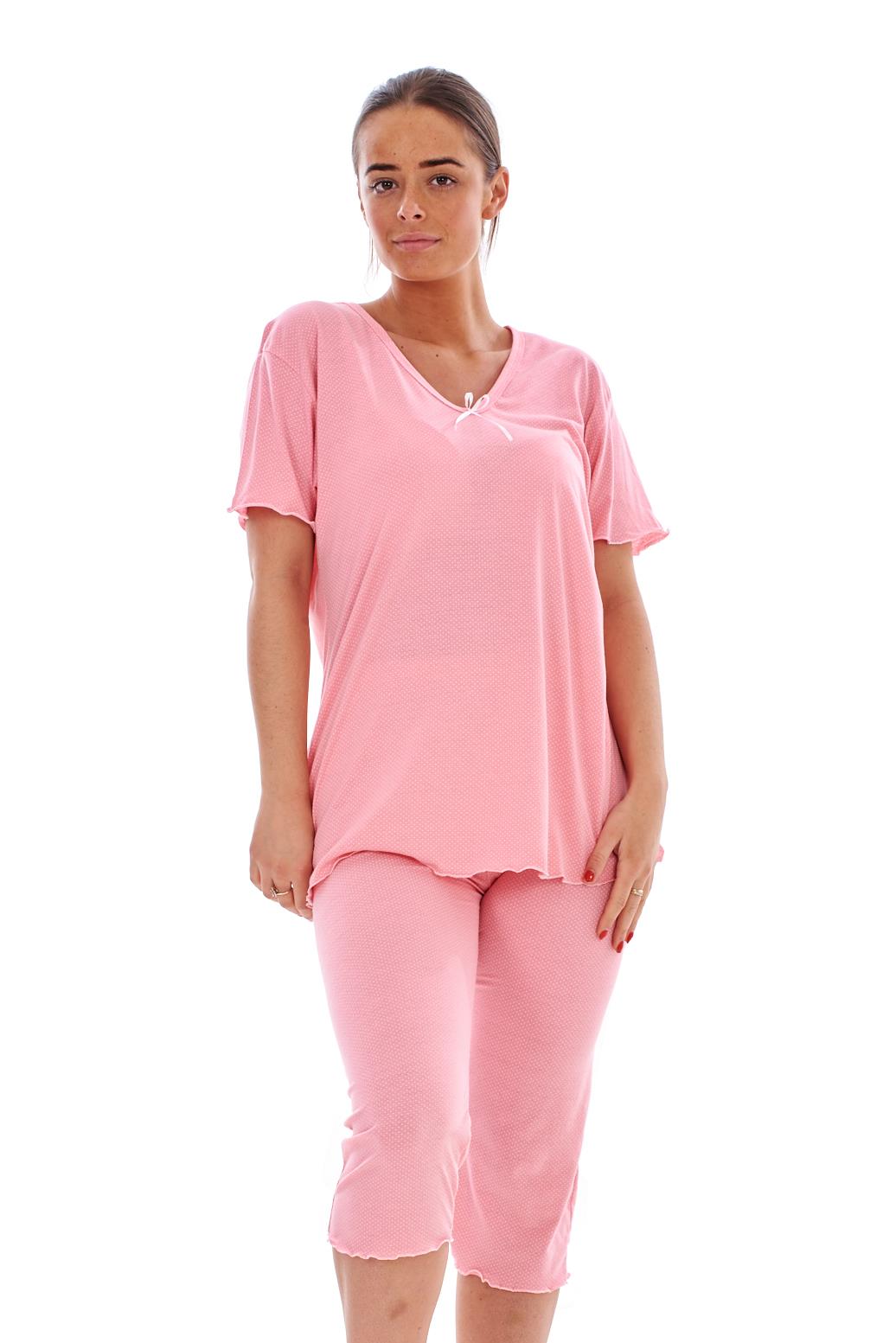 Ladies Cropped Pyjama Set Short 100%Cotton Polka Dot Print V-Neck Capri Soft PJs | eBay