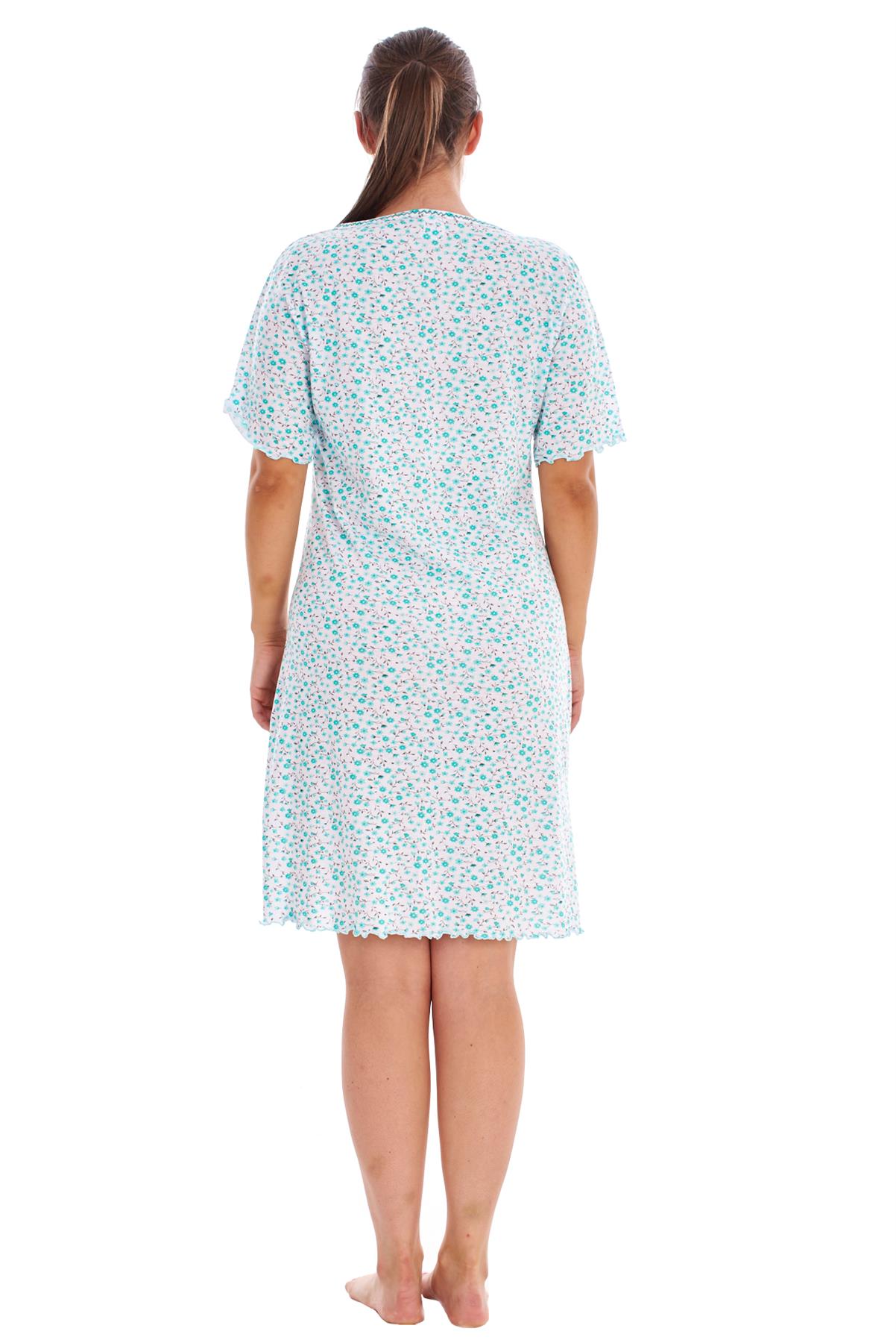 Ladies Floral Nightdress Short Sleeve Soft Cotton Lightweight Sleepwear - Picture 10 of 26