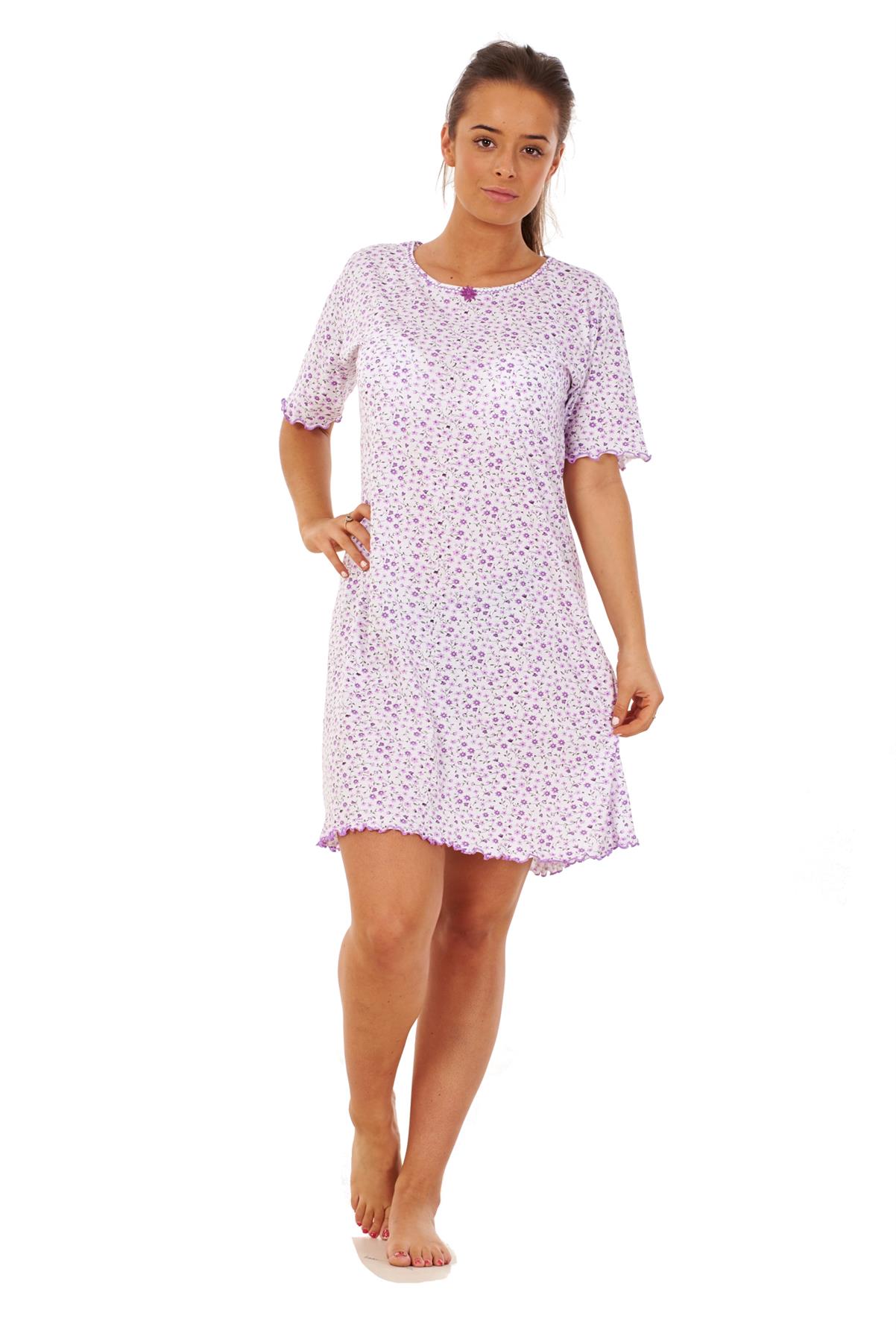 Ladies Floral Nightdress Short Sleeve Soft Cotton Lightweight Sleepwear - Picture 12 of 26