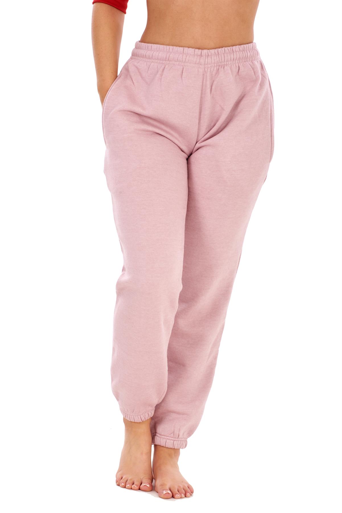 Womens Basic Fleece Joggers Regular Tracksuit Bottom Cuffed Ankle Cotton Blend - Picture 22 of 56