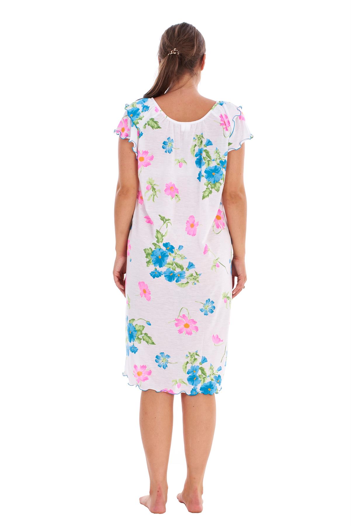 Ladies Nightdress 100%Cotton Cap Sleeve Short Nightwear Pansy Floral Lounge Wear - Picture 42 of 42