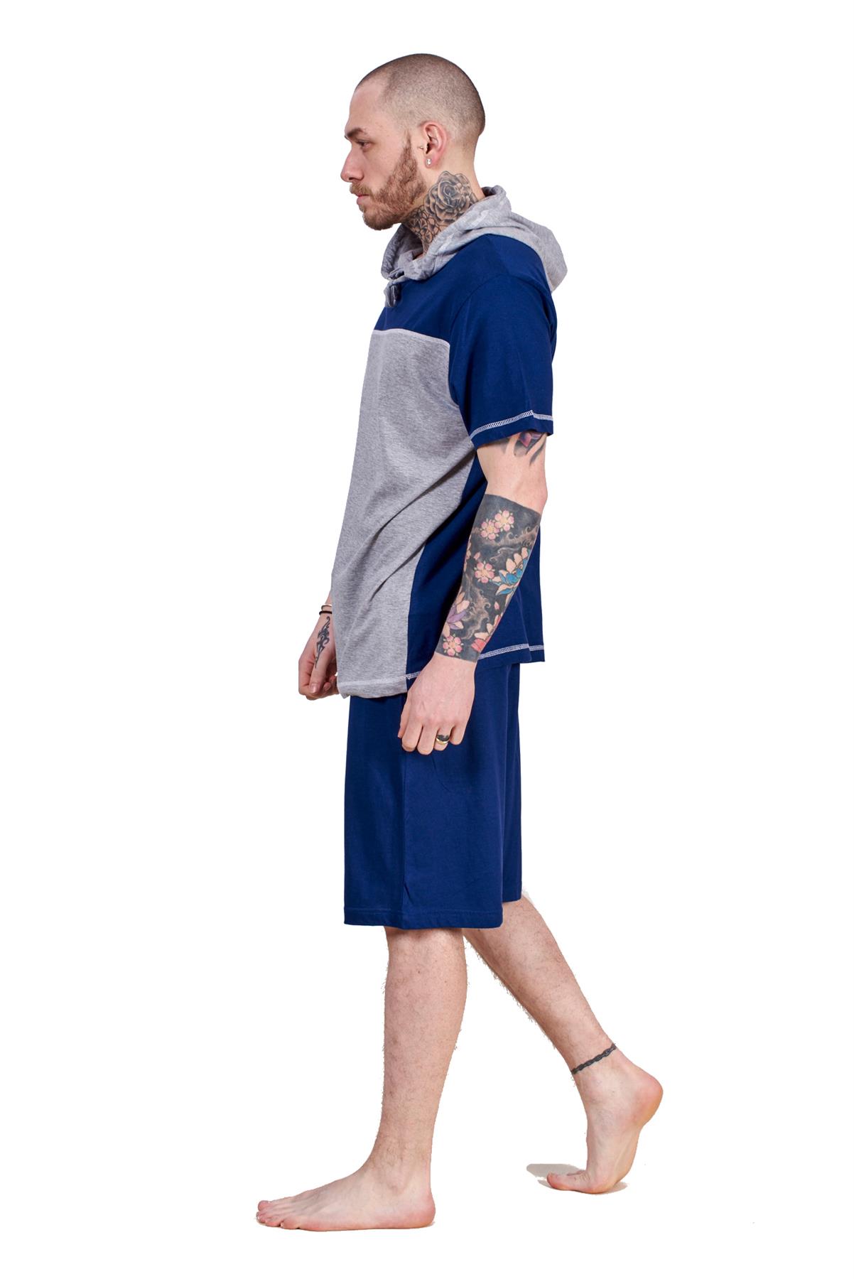 Mens Short Pyjama Set 100 Cotton Soft Jersey Hooded Top Loungewear Set