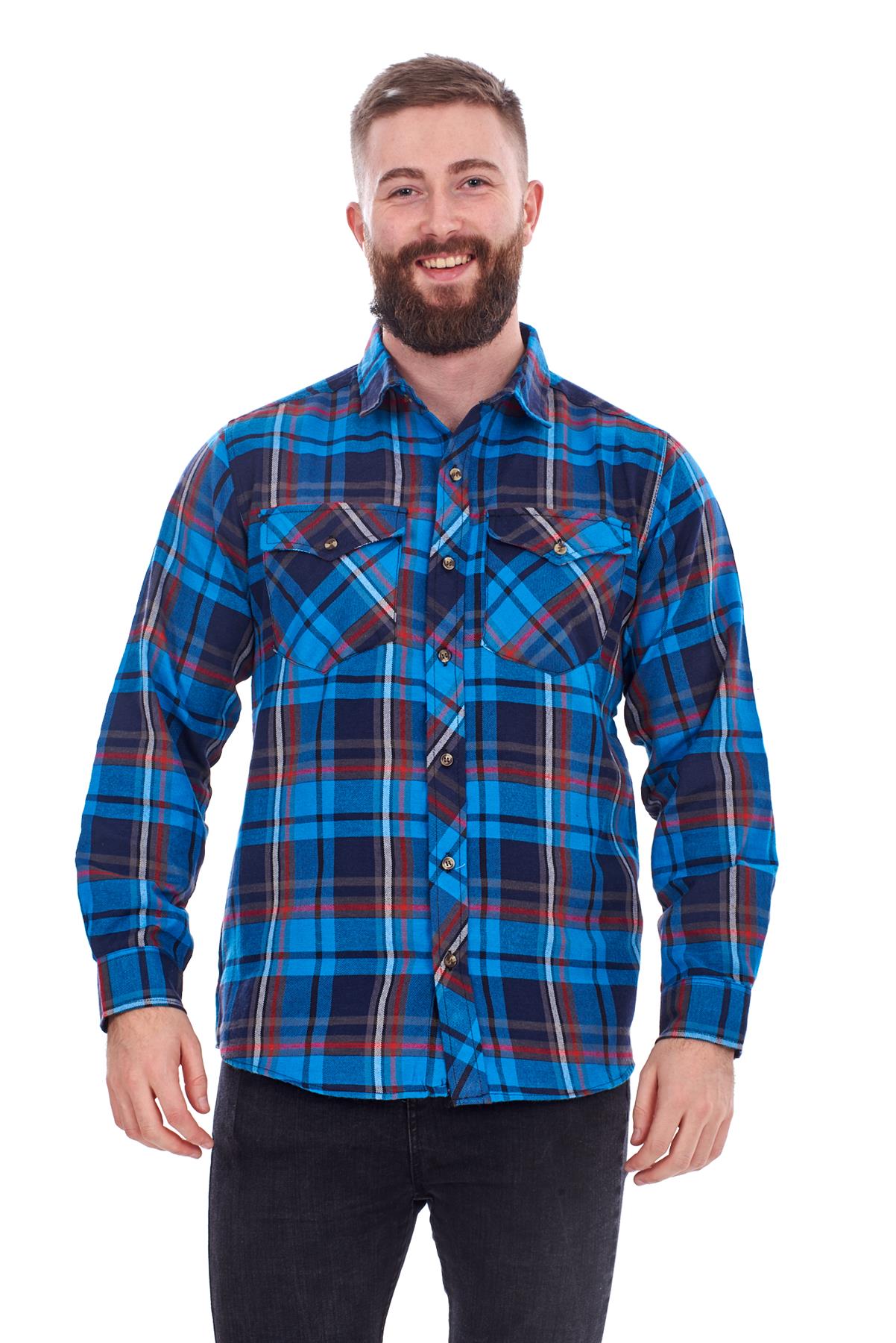 Mens Flannel Check Shirts Yarn Dyed Cotton Brushed Long Sleeve Casual Top - Picture 13 of 32
