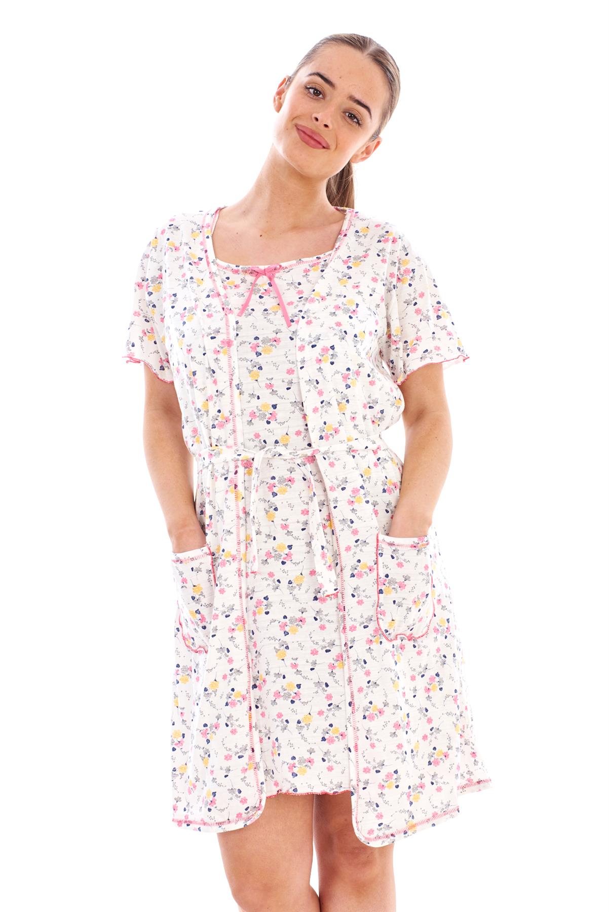 Cotton Nightgown Strap Nightshirt Pockets Robe Ladies Twinset Lounge Set eBay