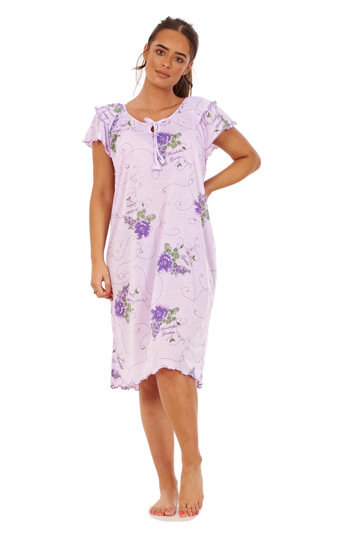 Ladies Short Nightdress Cotton Blend Cap Sleeve Nightwear Peony Floral M to XXXL - Picture 17 of 46