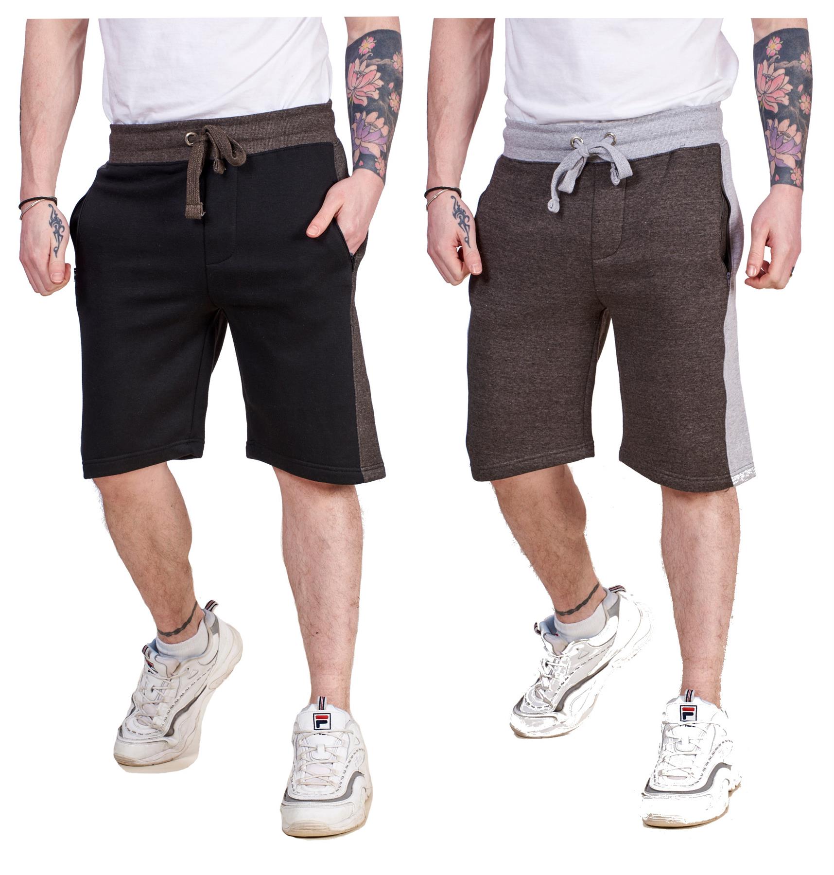 Mens Fleece Shorts TwoTone Regular Elasticated Pockets Sports S to XL