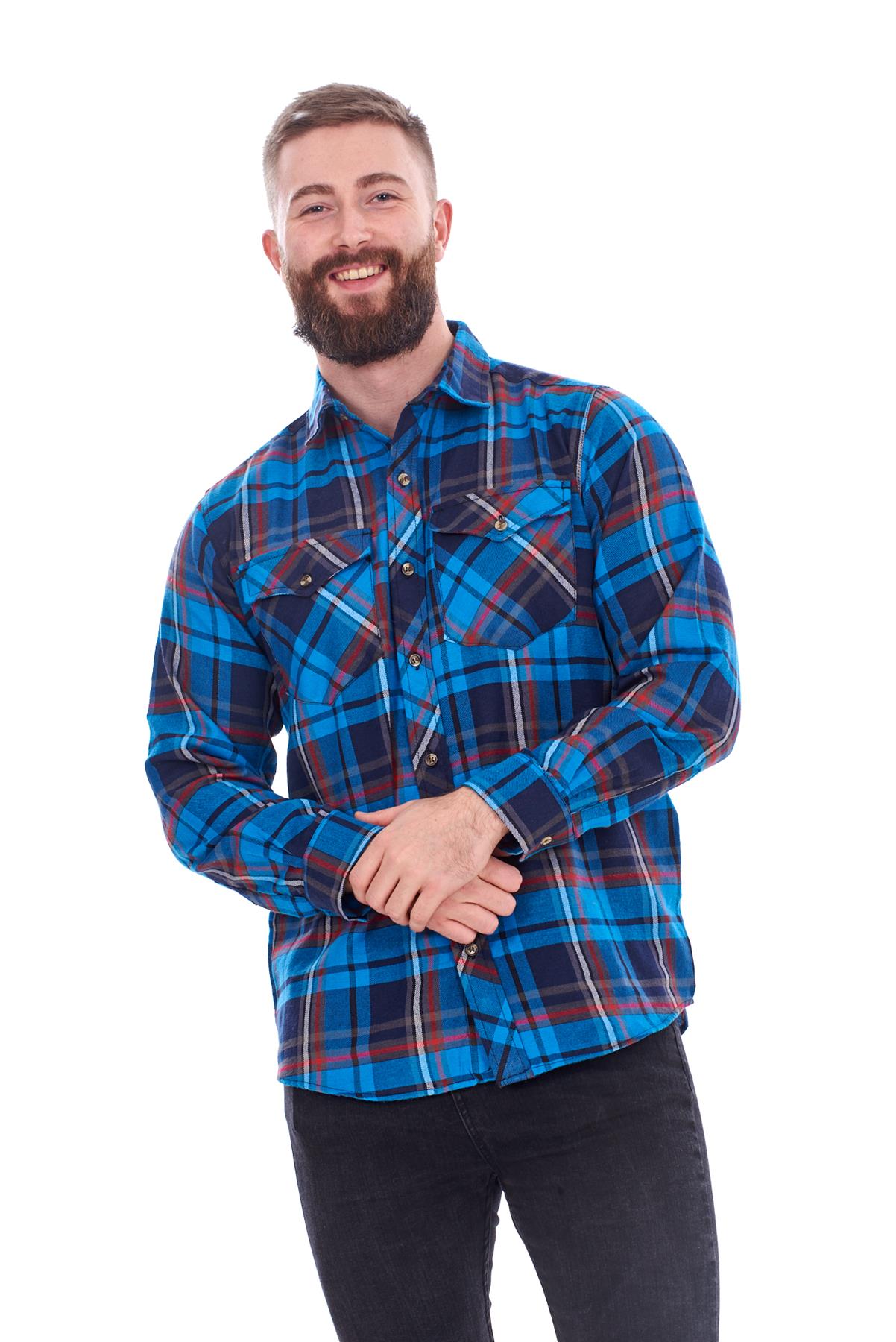 Mens Flannel Check Shirts Yarn Dyed Cotton Brushed Long Sleeve Casual Top - Picture 18 of 32