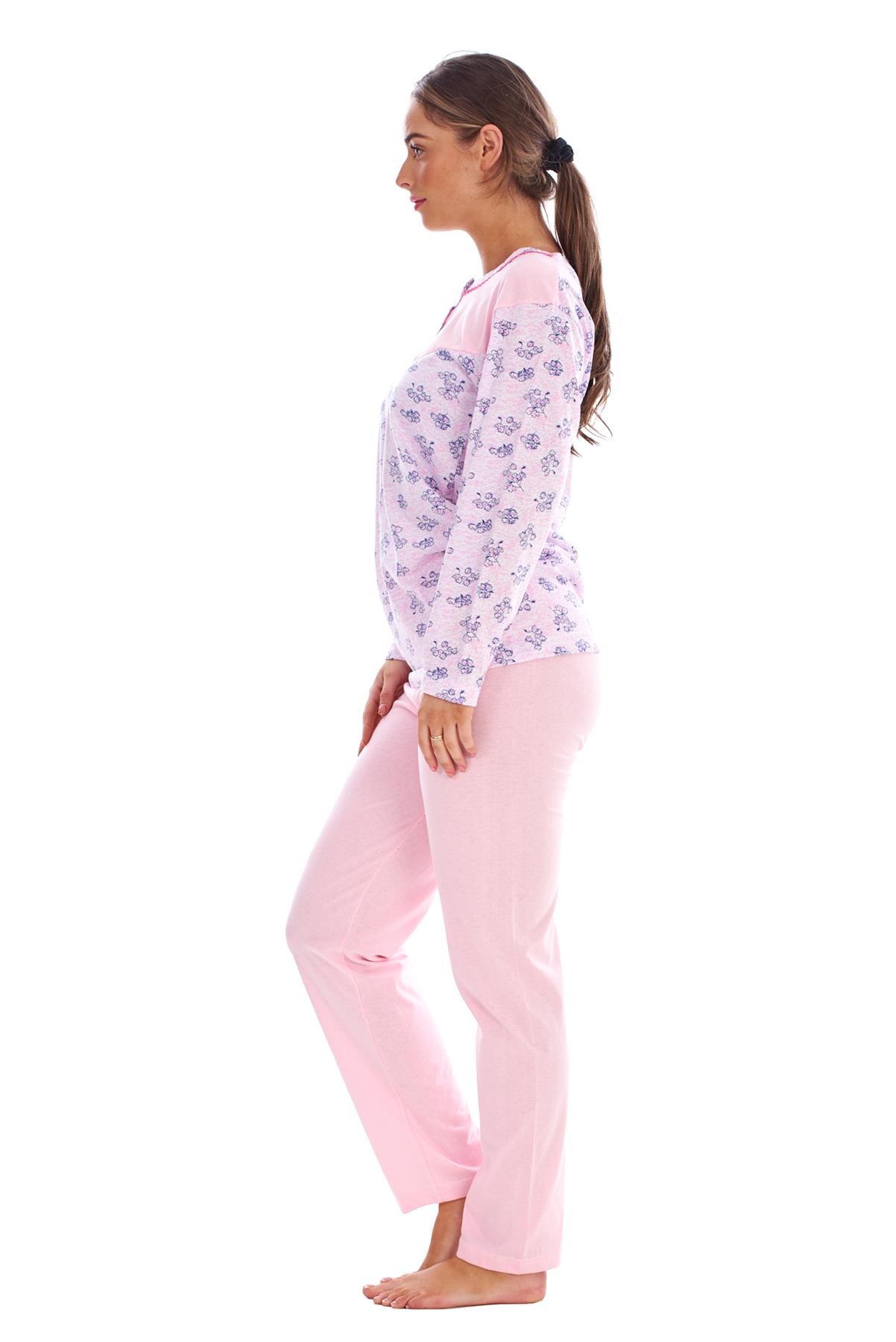 Ladies Floral Pyjama Set Crew Neck Long Sleeve Button 100 Cotton Soft